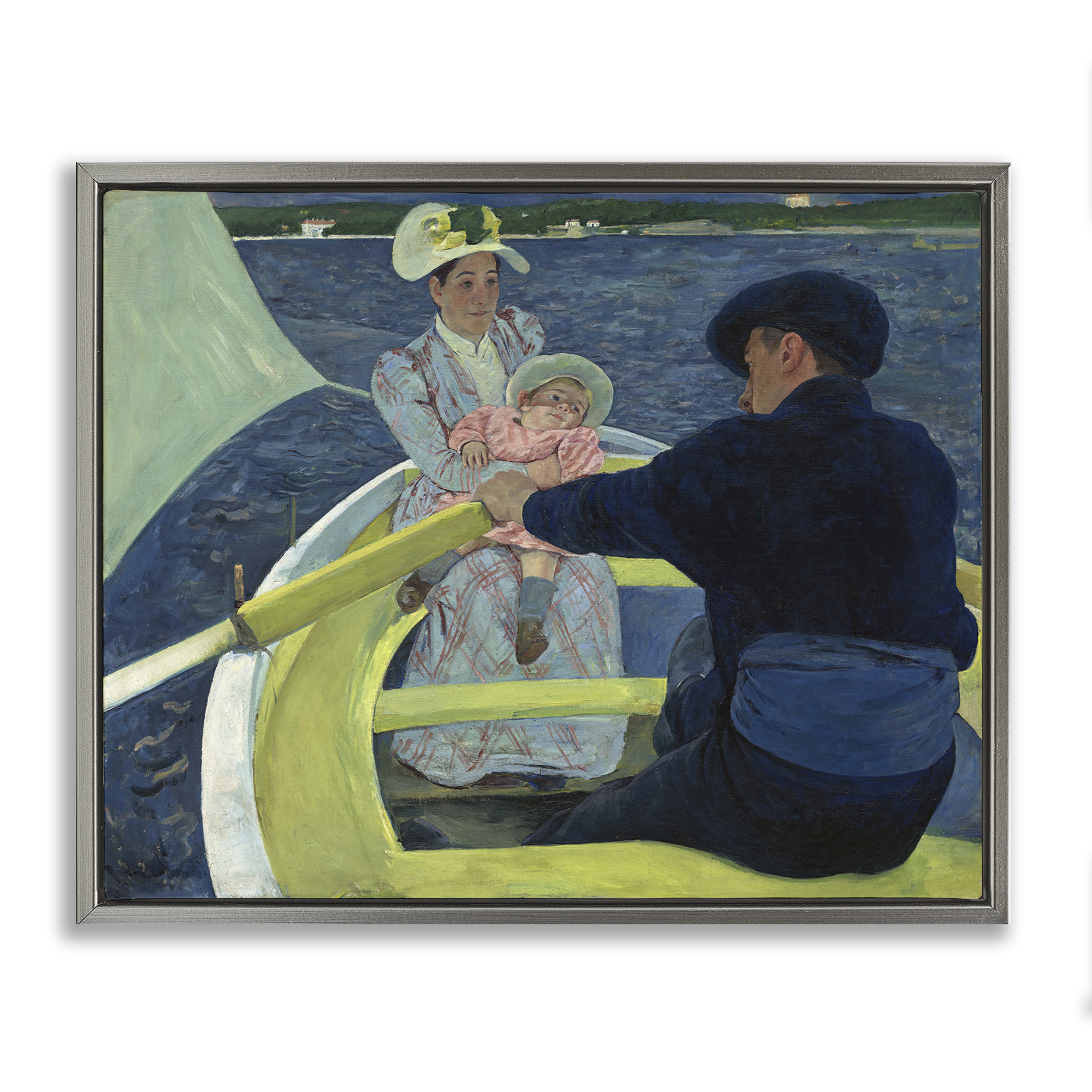 Stupell Industries Classical Boating Party People Painting Gray Floater Framed Canvas Art Print Wall Art, 21 x 17