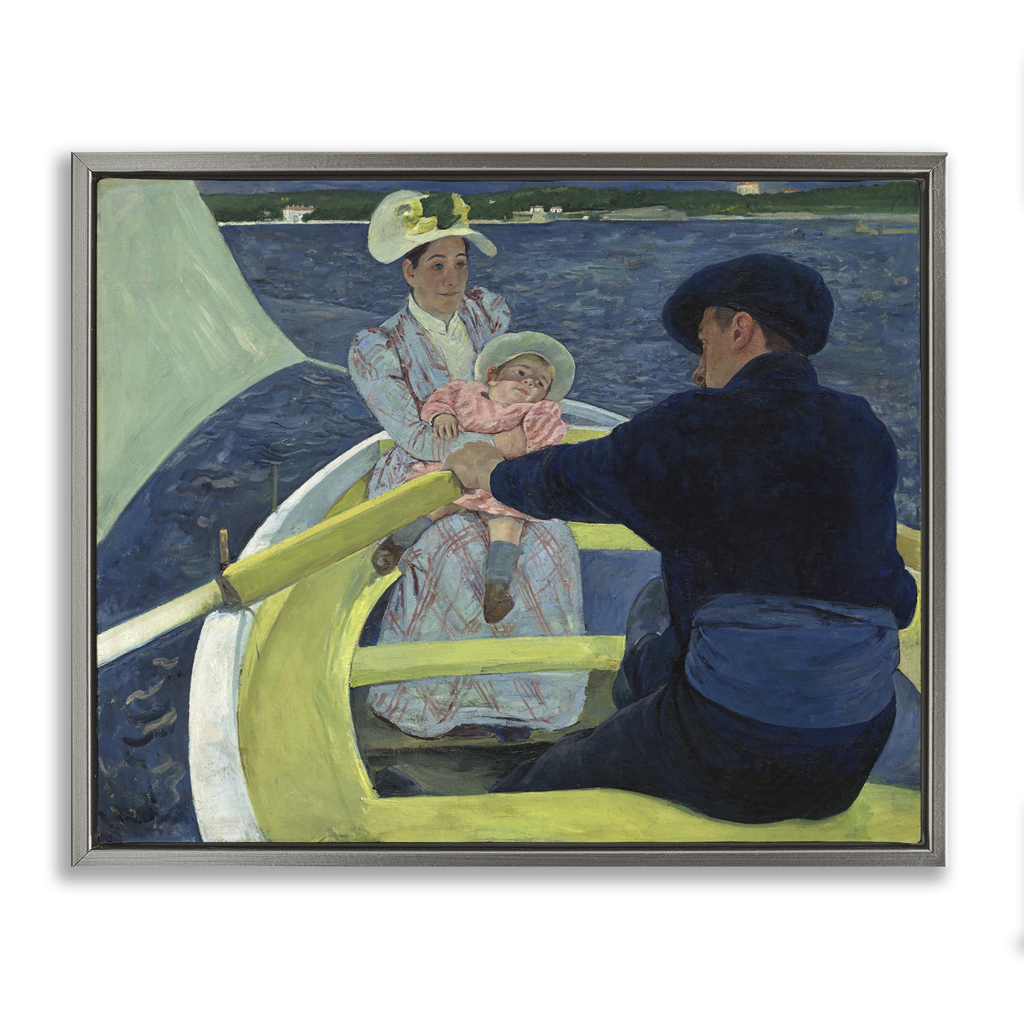 Stupell Industries Classical Boating Party People Painting Gray Floater Framed Canvas Art Print Wall Art, 31 x 25