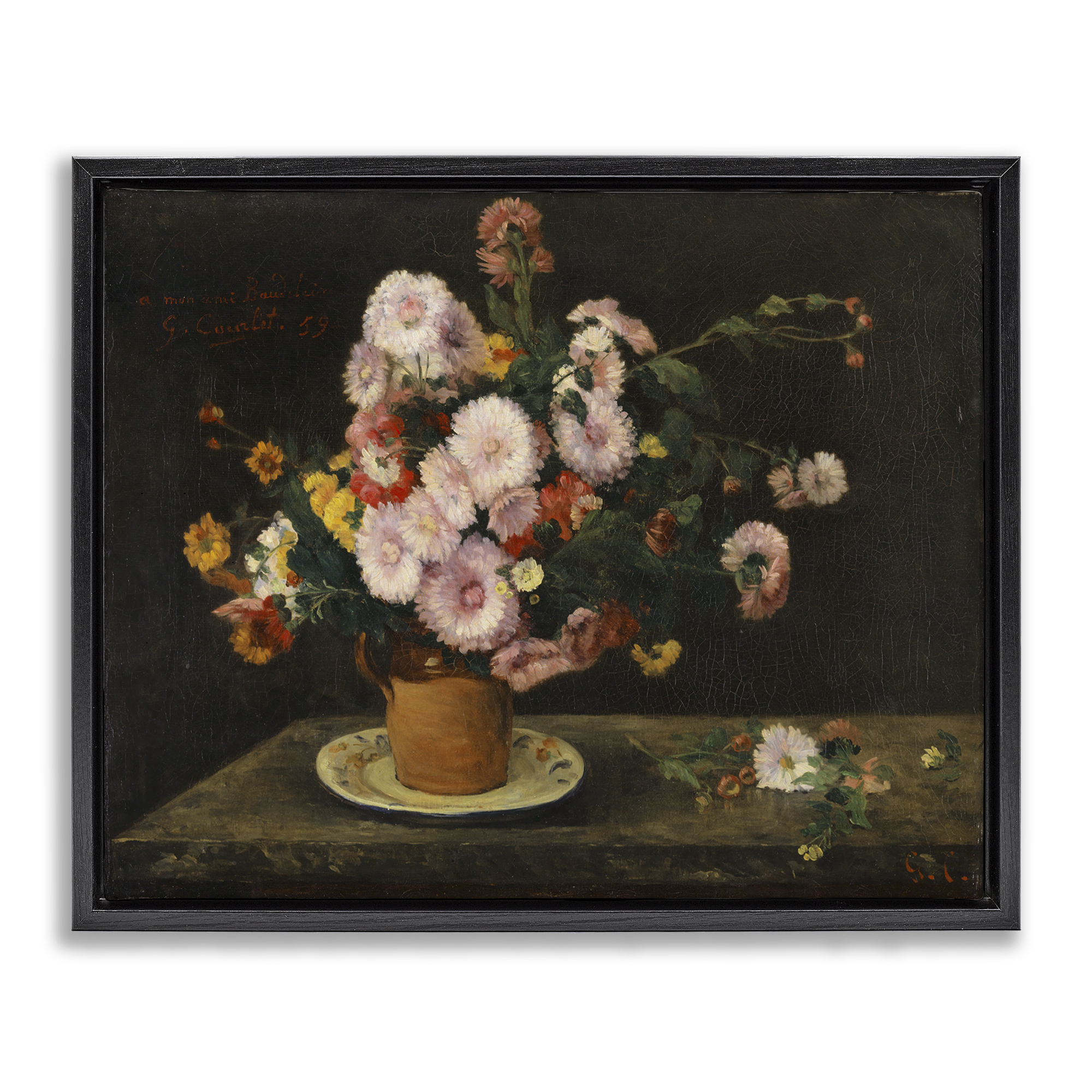 Stupell Industries Classical Bouquet of Asters Plants & Flowers Painting Black Floater Framed Canvas Art Print Wall Art, 31 x 25