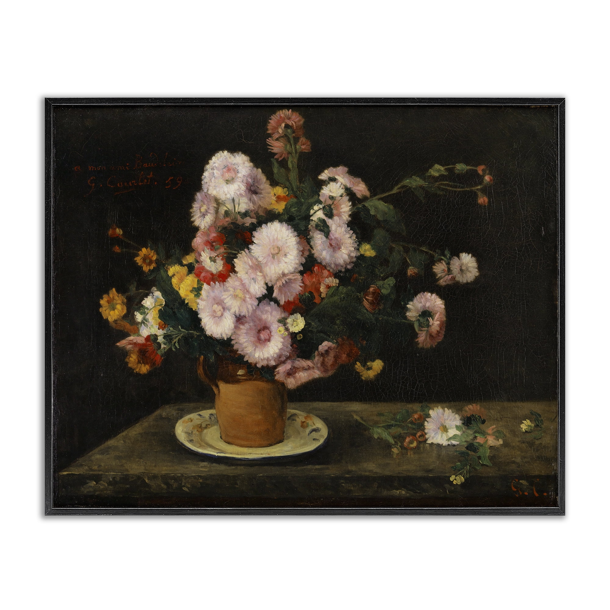 Stupell Industries Classical Bouquet of Asters Plants & Flowers Painting Black Framed Art Print Wall Art, 20 x 16