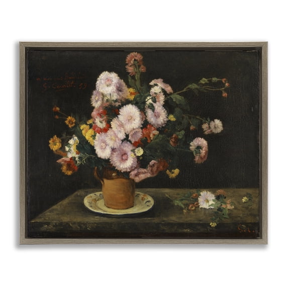 Stupell Industries Classical Bouquet of Asters Plants & Flowers Painting Brown Floater Framed Canvas Art Print Wall Art, 31 x 25