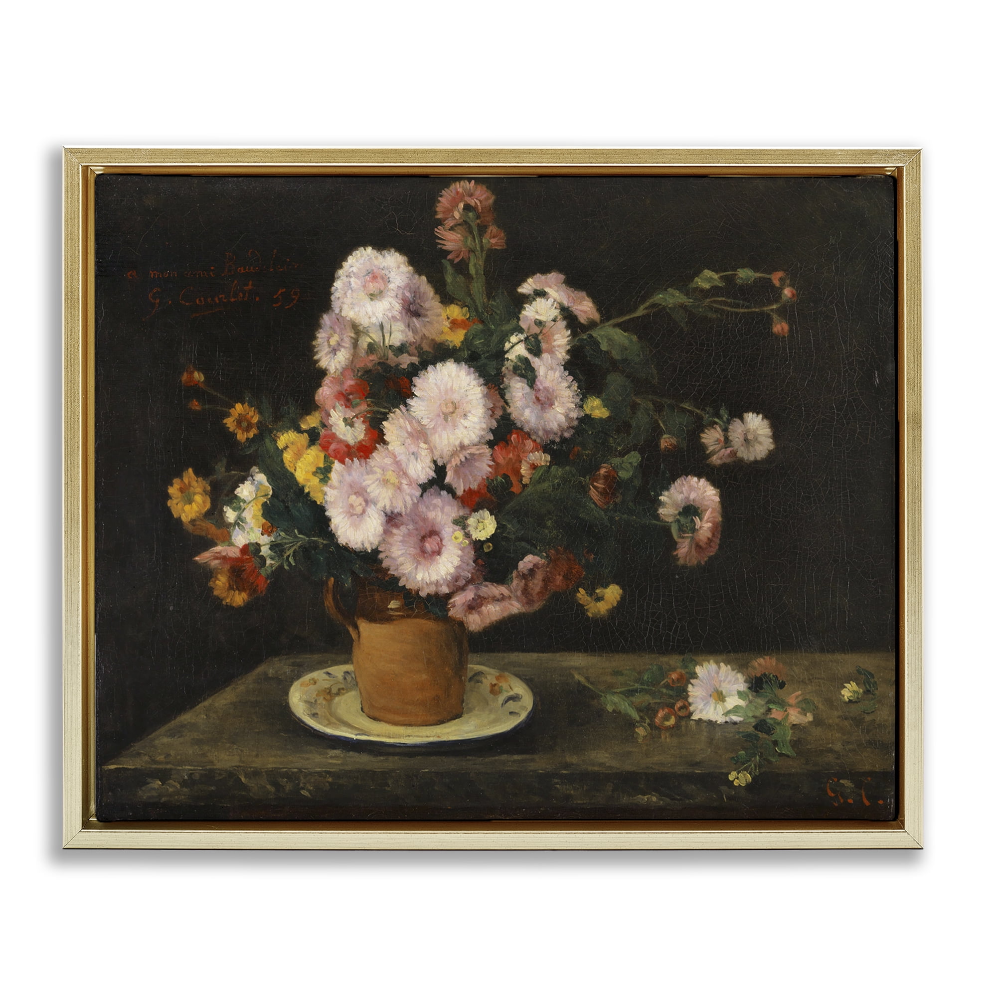 Stupell Industries Classical Bouquet of Asters Plants & Flowers Painting Gold Floater Framed Canvas Art Print Wall Art, 31 x 25
