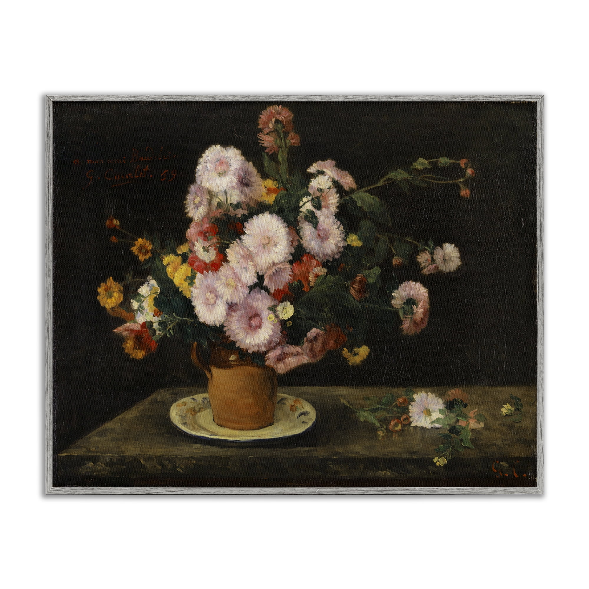 Stupell Industries Classical Bouquet of Asters Plants & Flowers Painting Gray Framed Art Print Wall Art, 20 x 16