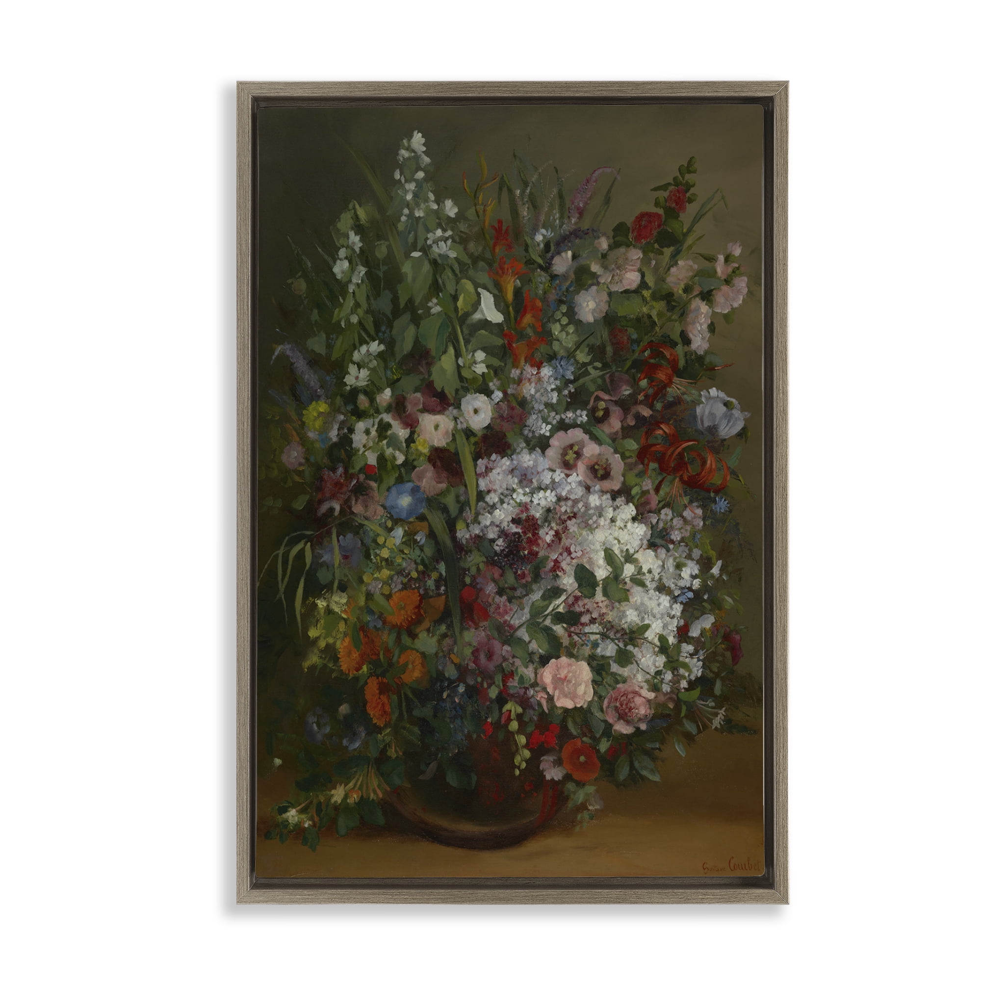 Stupell Industries Classical Bouquet of Flowers Plants & Flowers Painting Brown Floater Framed Canvas Art Print Wall Art, 17 x 25
