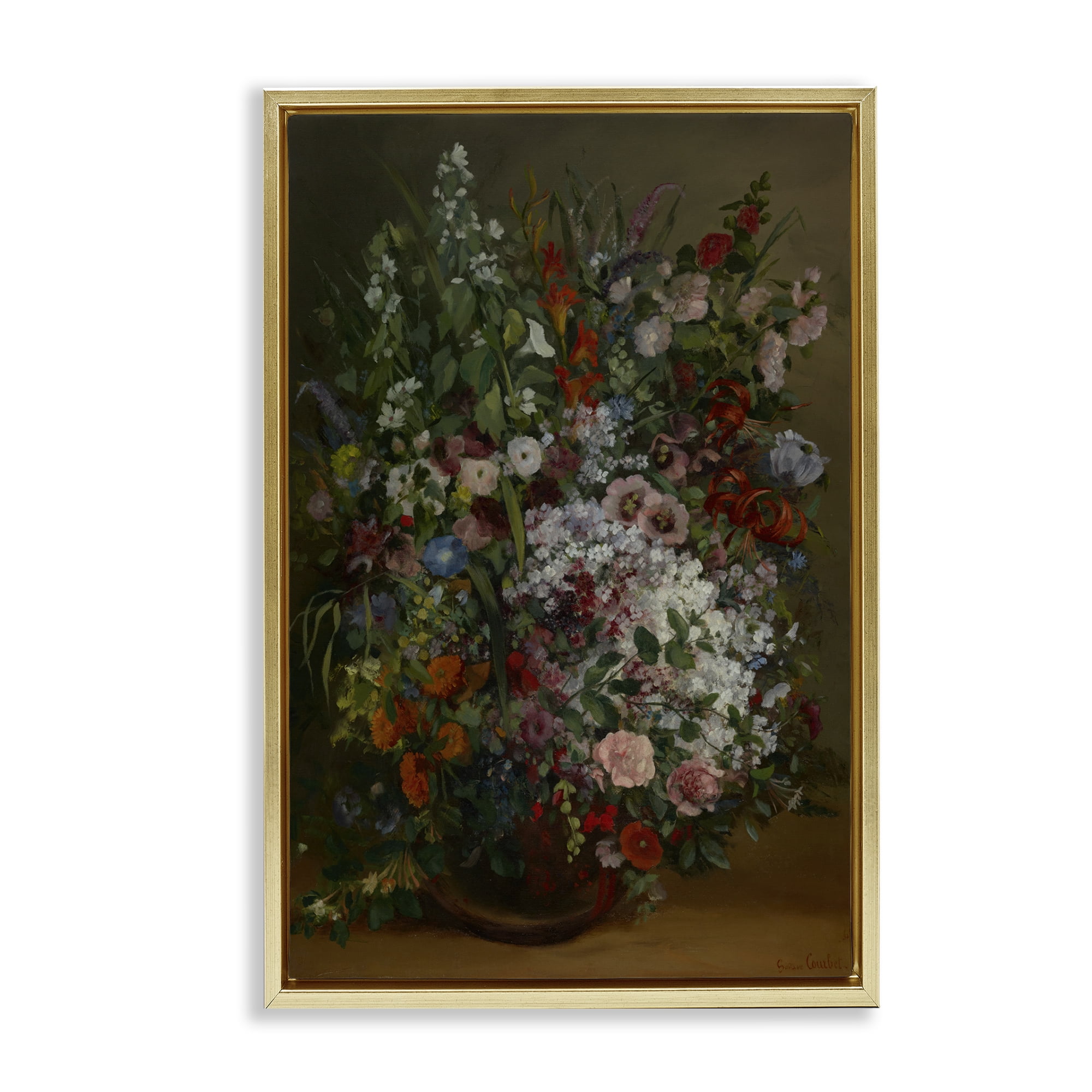 Stupell Industries Classical Bouquet of Flowers Plants & Flowers Painting Gold Floater Framed Canvas Art Print Wall Art, 21 x 31