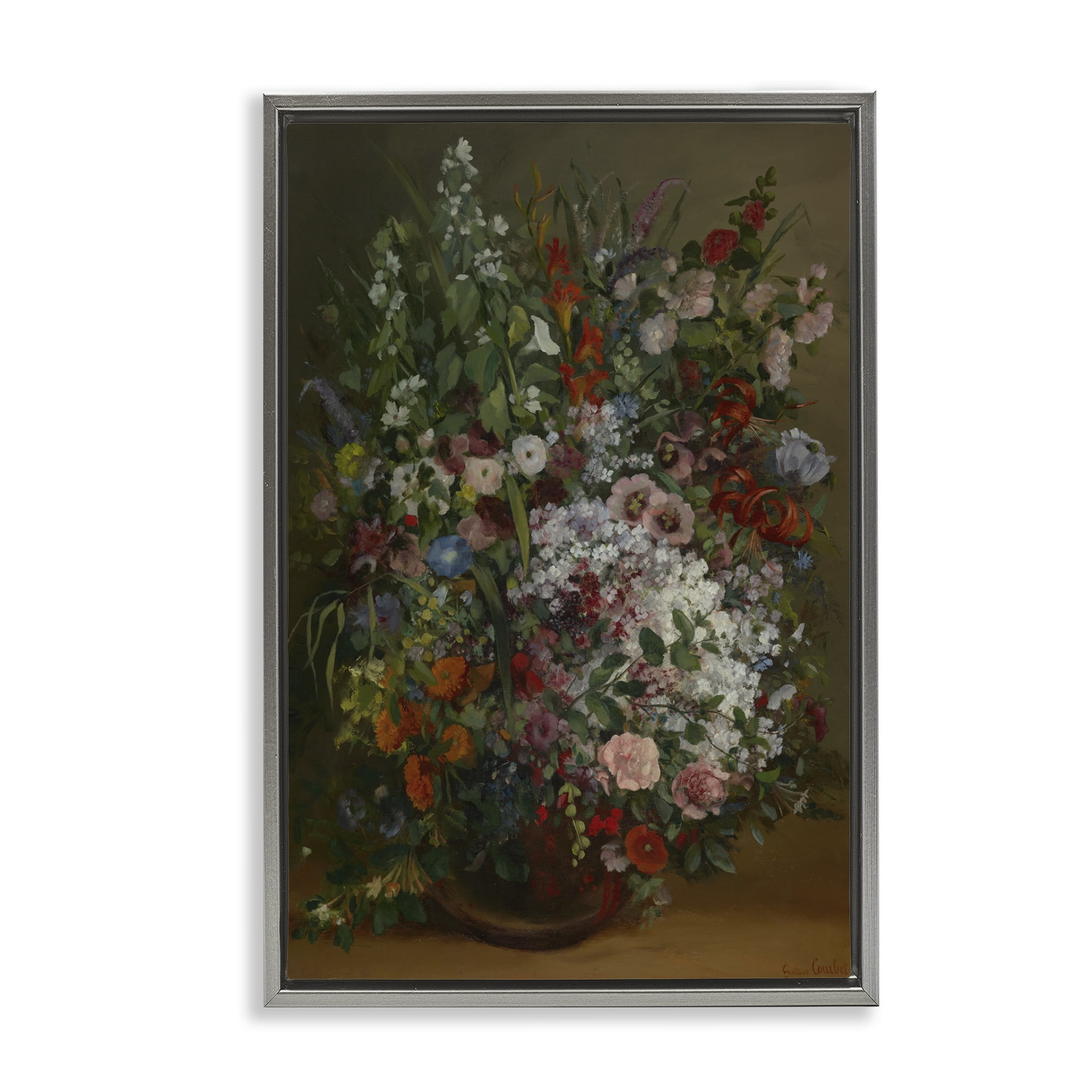 Stupell Industries Classical Bouquet of Flowers Plants & Flowers Painting Gray Floater Framed Canvas Art Print Wall Art, 17 x 25