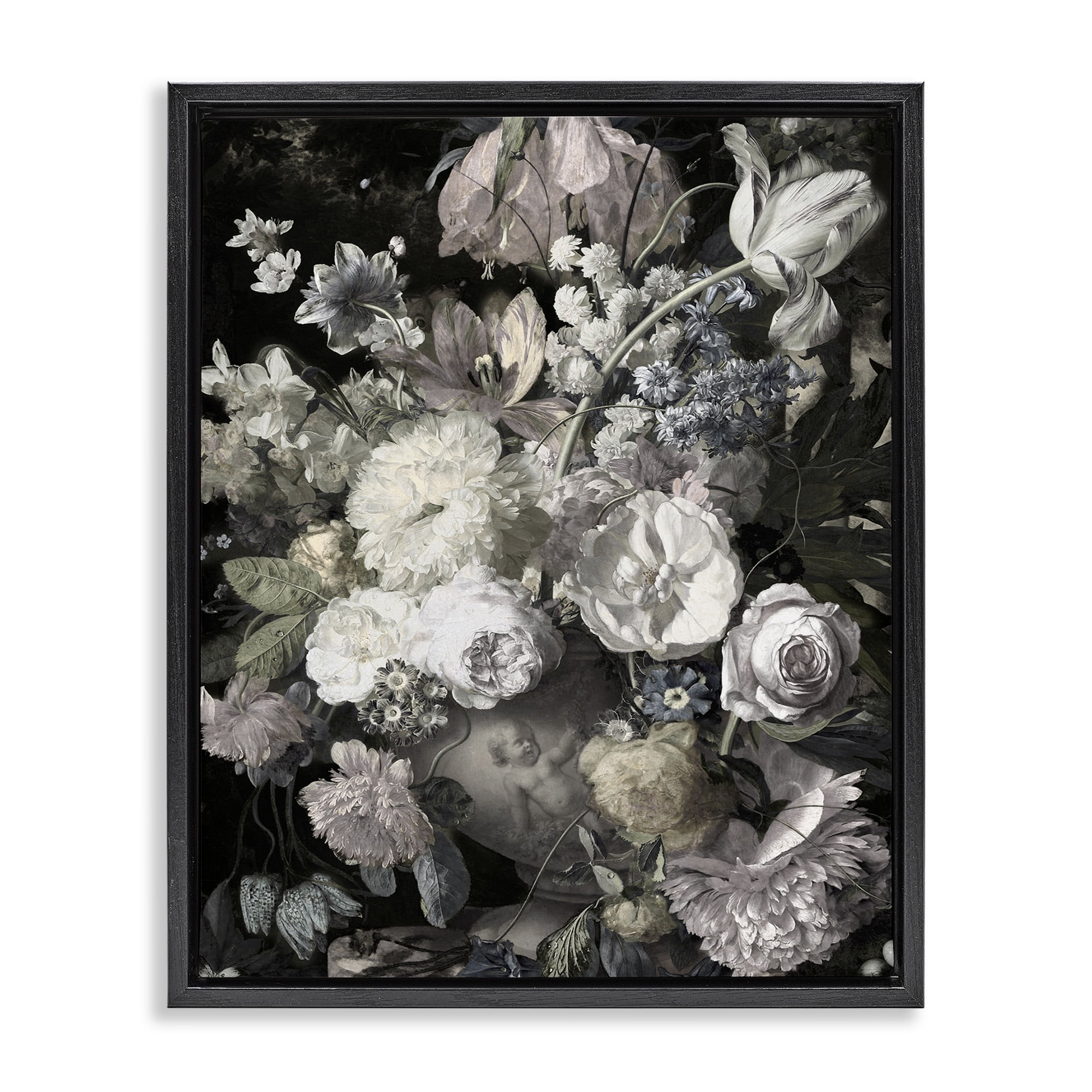 Stupell Industries Classical Busy Flower Bouquet Botanical & Floral Photography Black Floater Framed Canvas Art Print Wall Art, 25 x 31