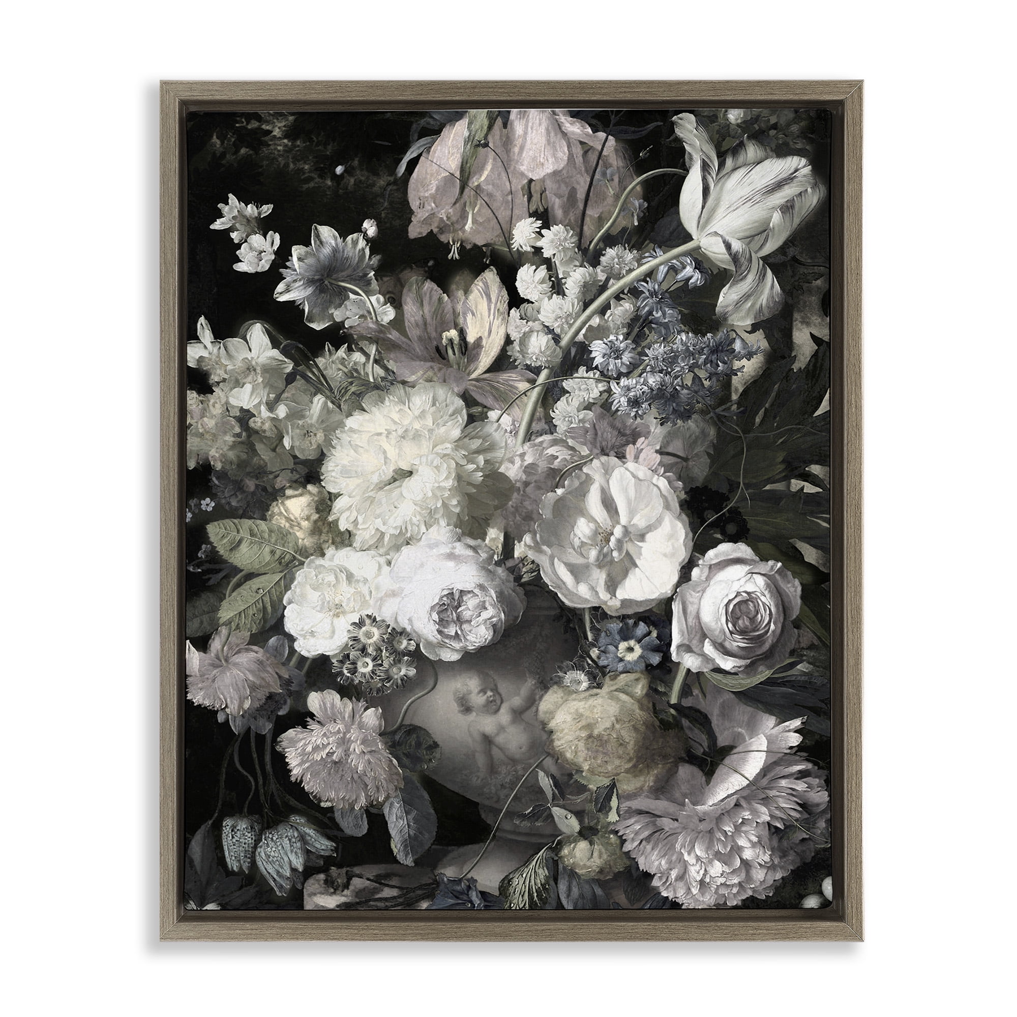 Stupell Industries Classical Busy Flower Bouquet Botanical & Floral Photography Brown Floater Framed Canvas Art Print Wall Art, 25 x 31
