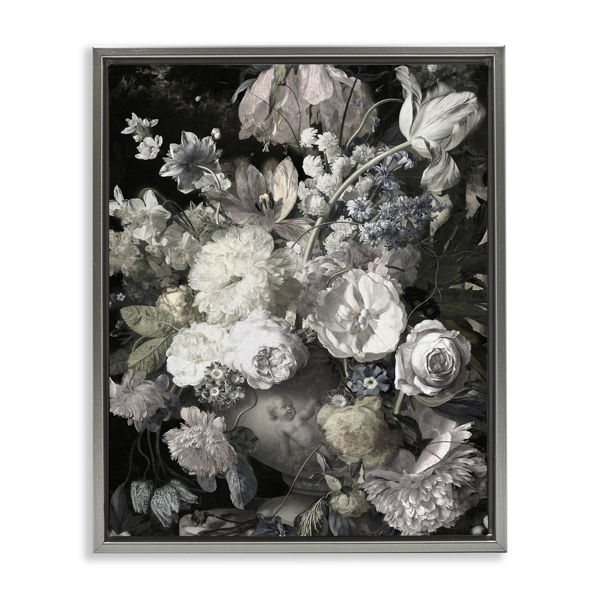 Stupell Industries Classical Busy Flower Bouquet Botanical & Floral Photography Gray Floater Framed Canvas Art Print Wall Art, 25 x 31