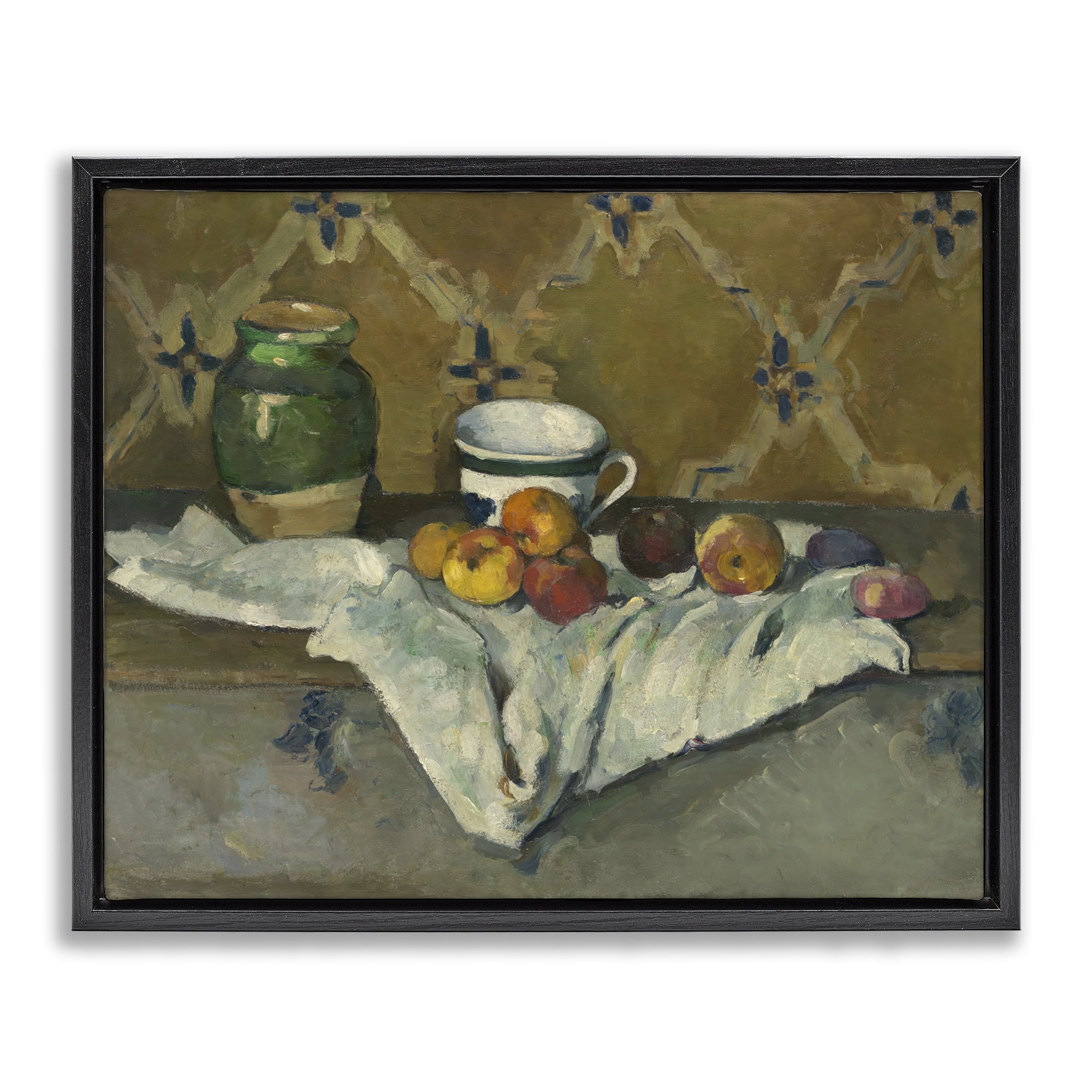Stupell Industries Classical Cezanne Still Life Food & Beverage Painting Black Floater Framed Canvas Art Print Wall Art, 31 x 25