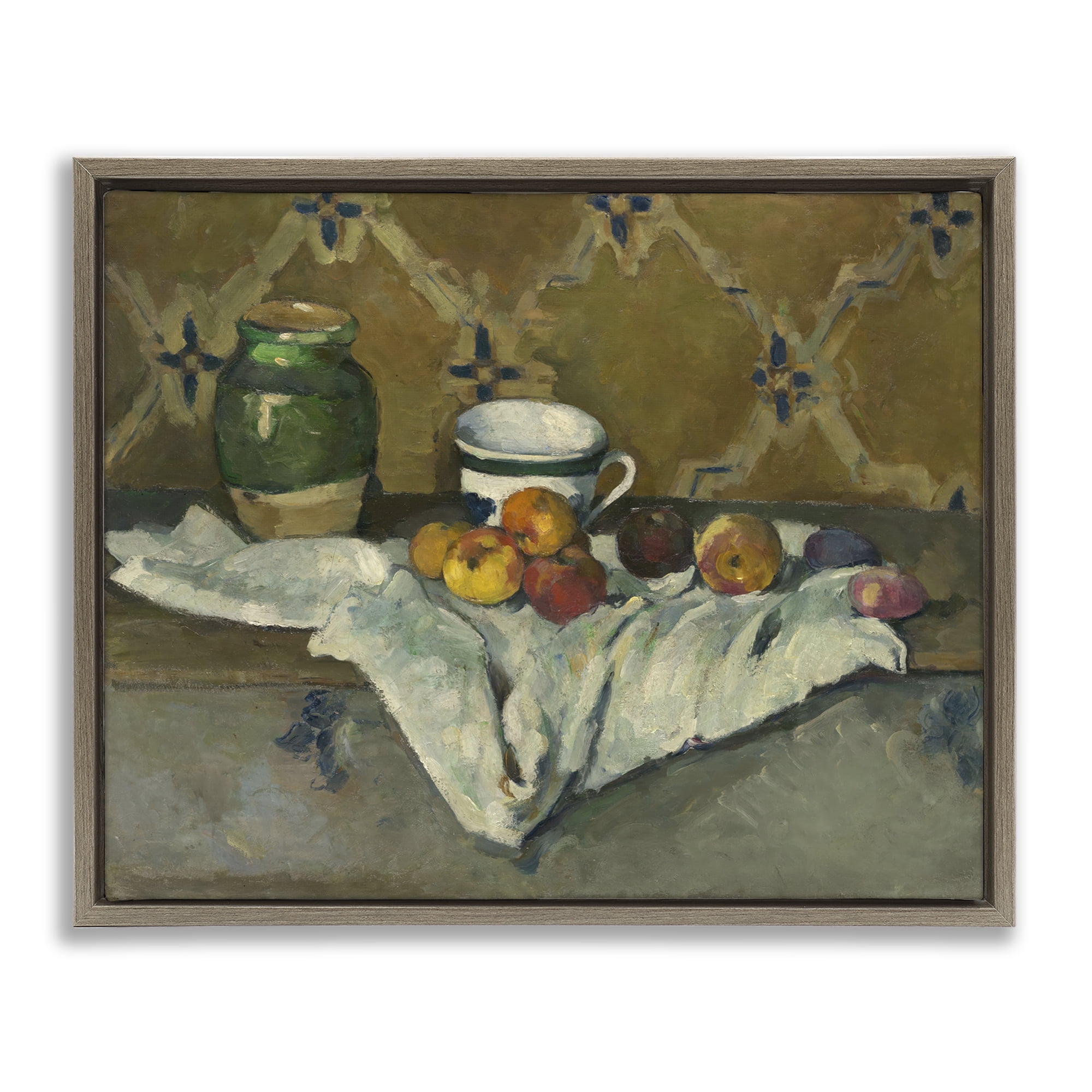 Stupell Industries Classical Cezanne Still Life Food & Beverage Painting Brown Floater Framed Canvas Art Print Wall Art, 21 x 17