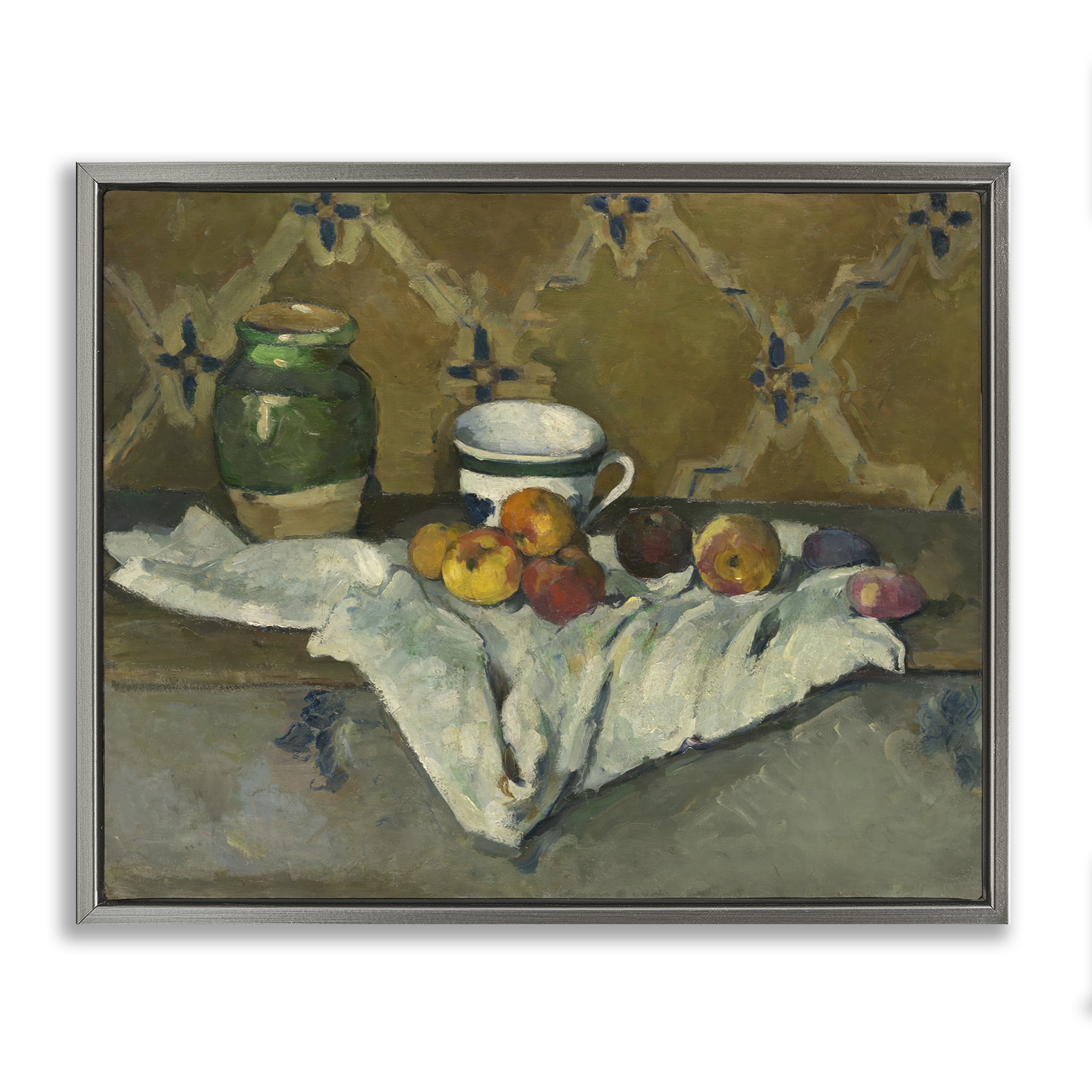 Stupell Industries Classical Cezanne Still Life Food & Beverage Painting Gray Floater Framed Canvas Art Print Wall Art, 21 x 17