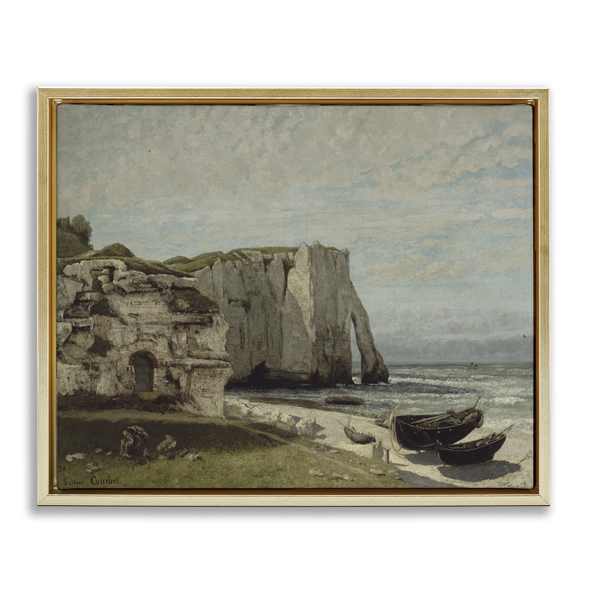 Stupell Industries Classical Cliffs After Strom Landscape & Nature Painting Gold Floater Framed Canvas Art Print Wall Art, 21 x 17
