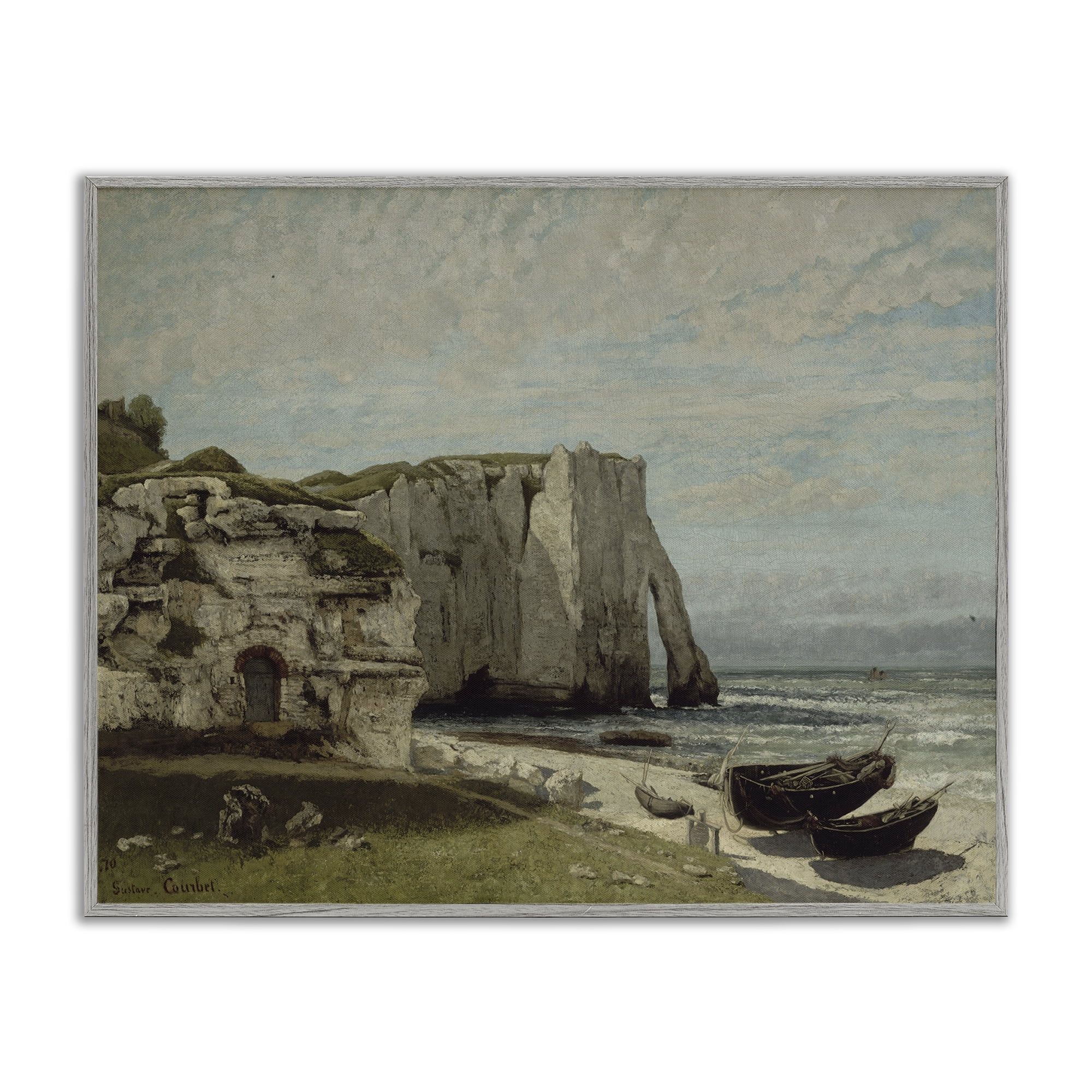 Stupell Industries Classical Cliffs After Strom Landscape & Nature Painting Gray Framed Art Print Wall Art, 30 x 24