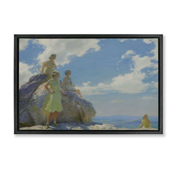 Stupell Industries Classical Family by Rocks People Painting Black Floater Framed Canvas Art Print Wall Art, 25 x 17