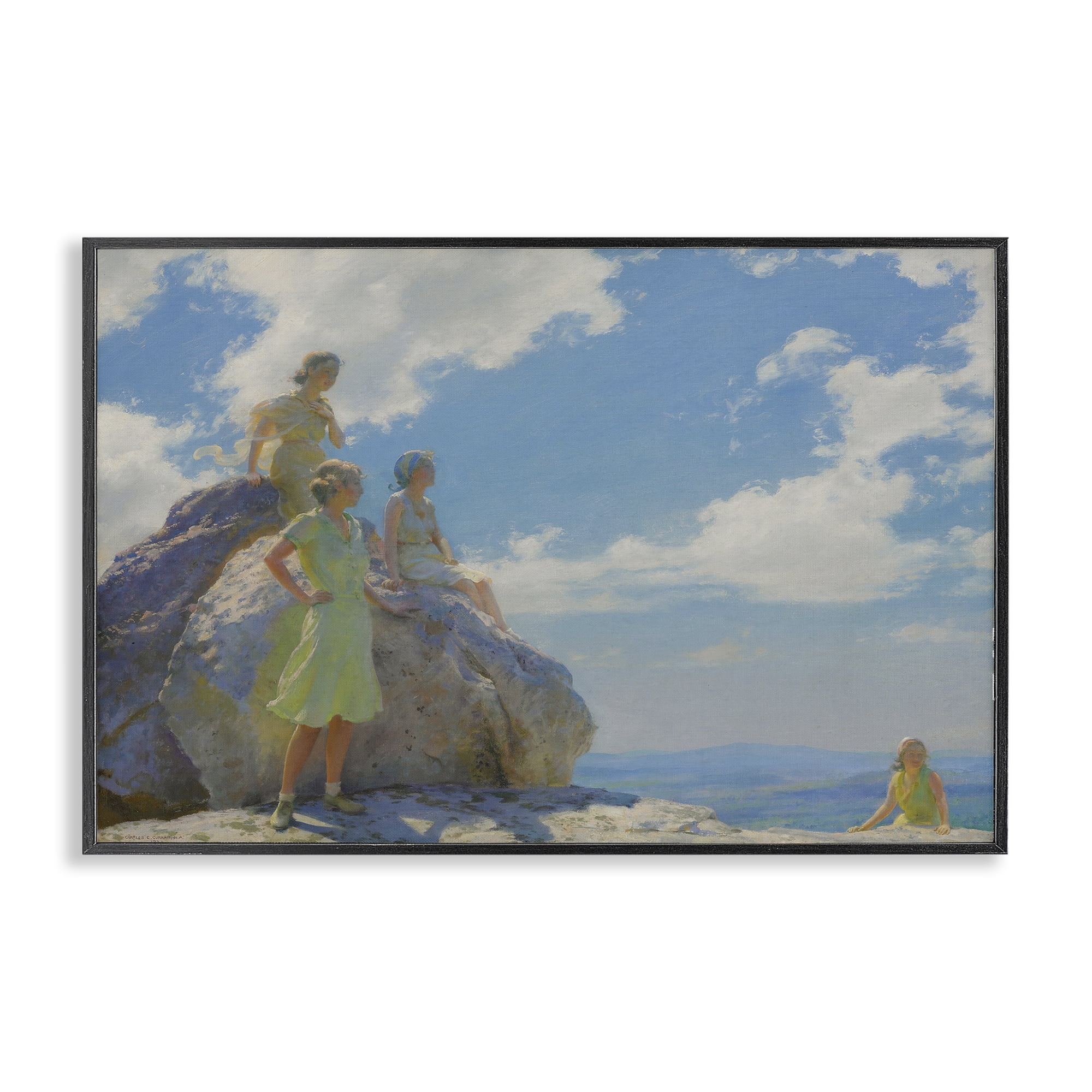 Stupell Industries Classical Family by Rocks People Painting Black Framed Art Print Wall Art, 30 x 20