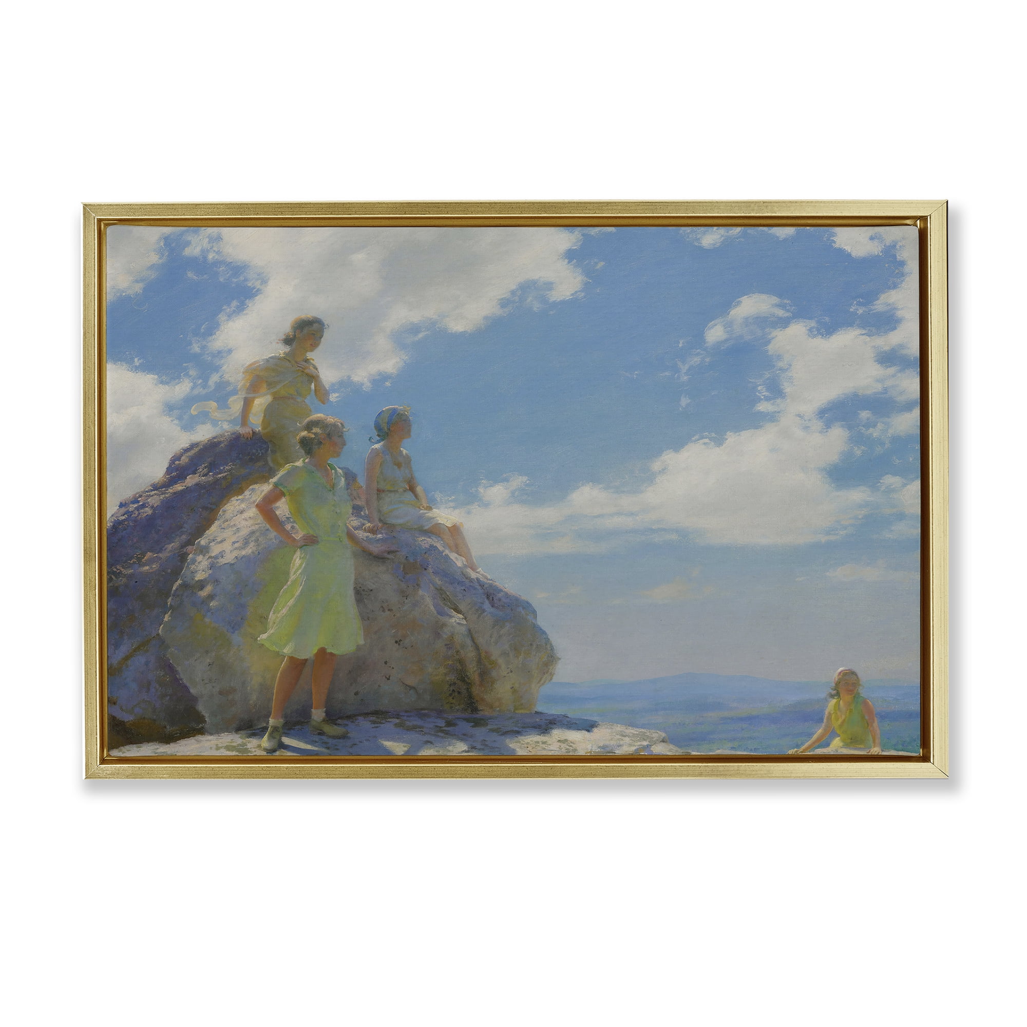 Stupell Industries Classical Family by Rocks People Painting Gold Floater Framed Canvas Art Print Wall Art, 25 x 17