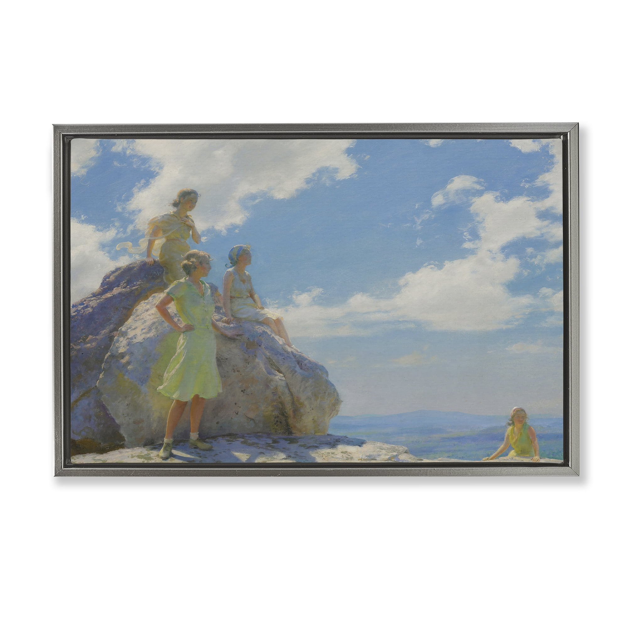 Stupell Industries Classical Family by Rocks People Painting Gray Floater Framed Canvas Art Print Wall Art, 25 x 17