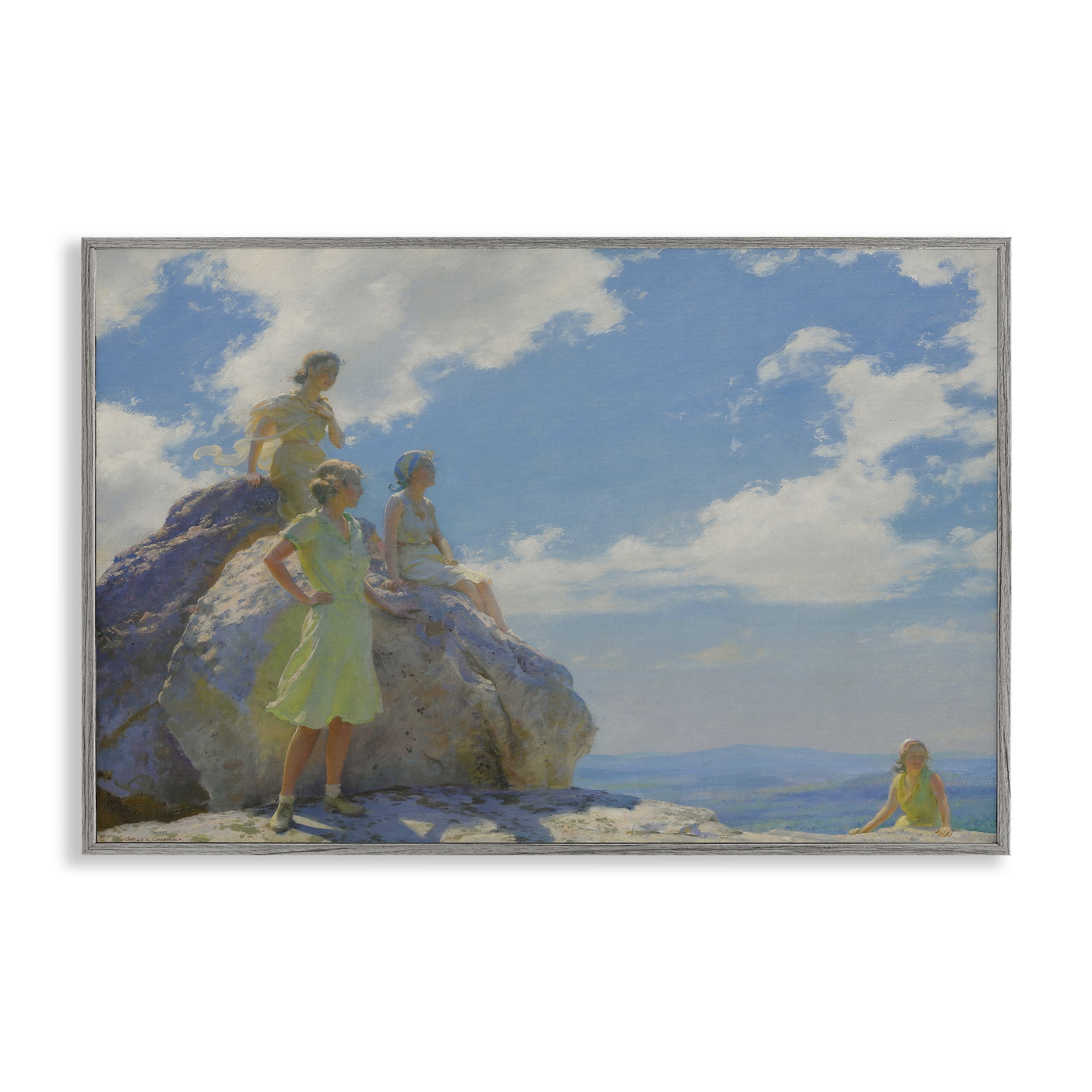 Stupell Industries Classical Family by Rocks People Painting Gray Framed Art Print Wall Art, 18 x 12