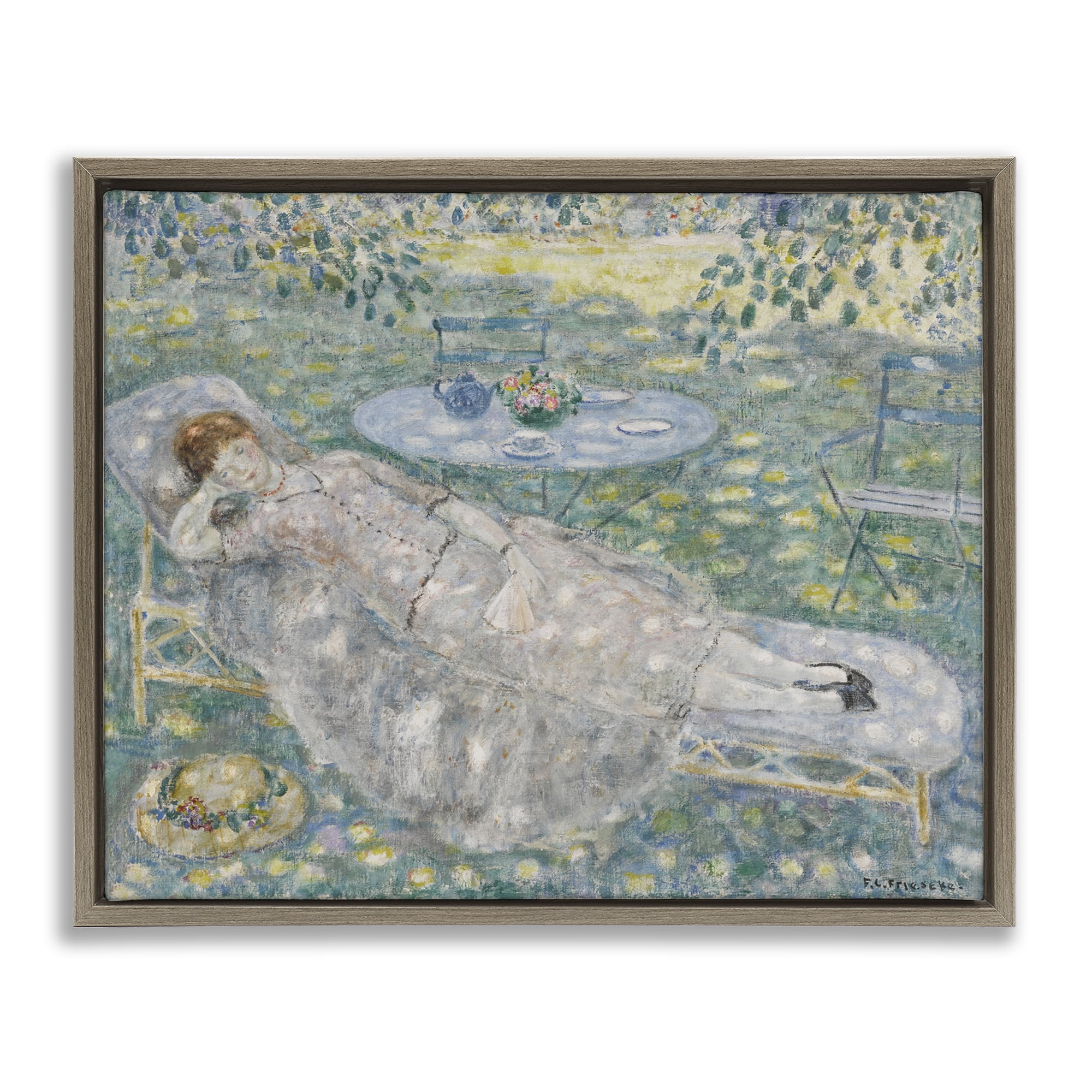 Stupell Industries Classical Frieseke Portrait Landscape & Nature Painting Brown Floater Framed Canvas Art Print Wall Art, 31 x 25