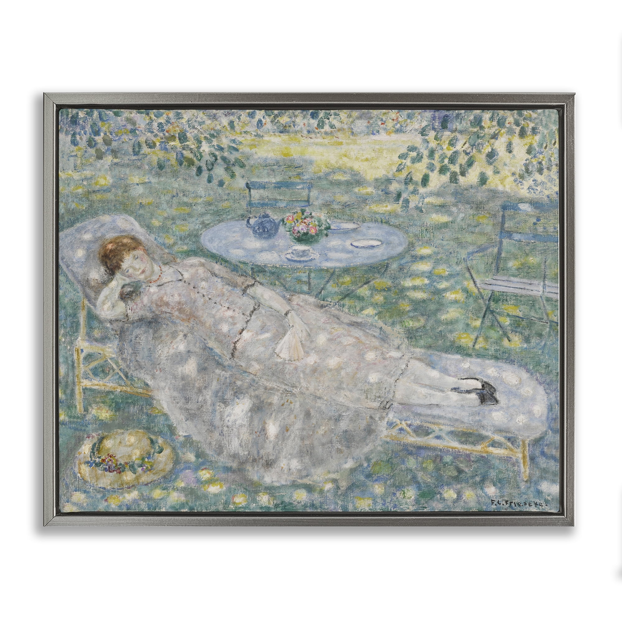 Stupell Industries Classical Frieseke Portrait Landscape & Nature Painting Gray Floater Framed Canvas Art Print Wall Art, 31 x 25