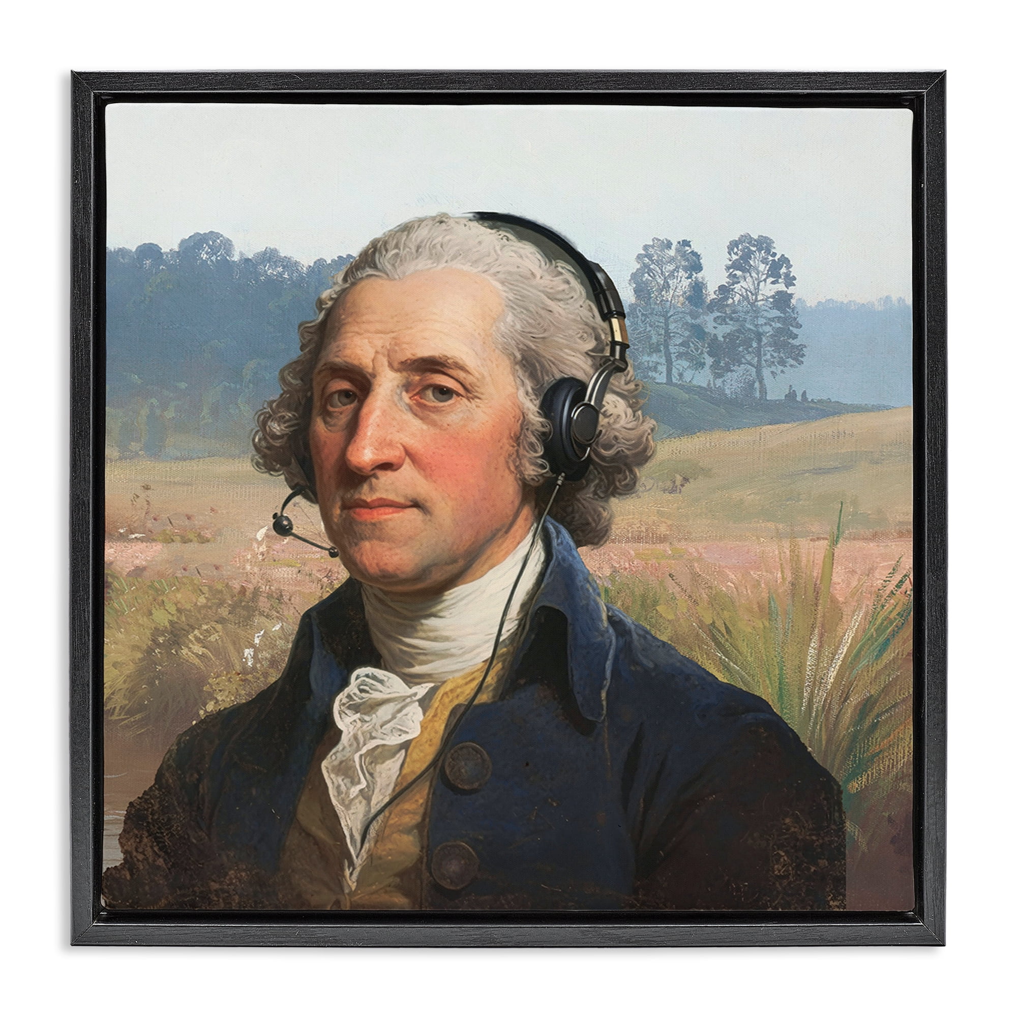 Stupell Industries Classical Gentleman with Headset Black Framed Floater Canvas Wall Art, design by CAD Designs