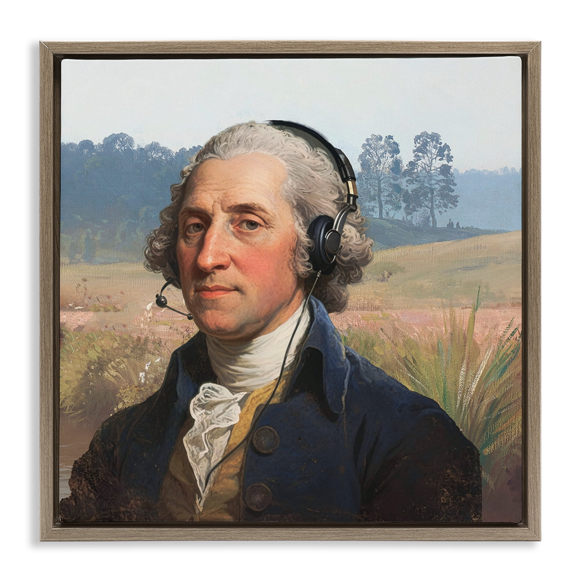 Stupell Industries Classical Gentleman with Headset Brown Framed Floater Canvas Wall Art, design by CAD Designs