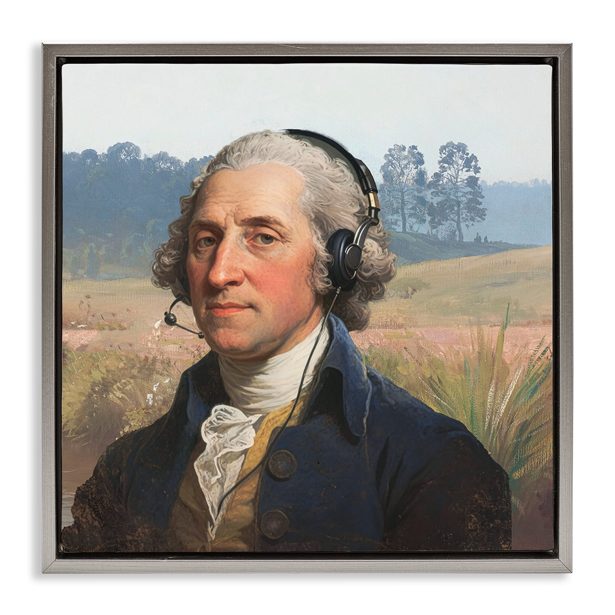 Stupell Industries Classical Gentleman with Headset Gray Framed Floater Canvas Wall Art, design by CAD Designs