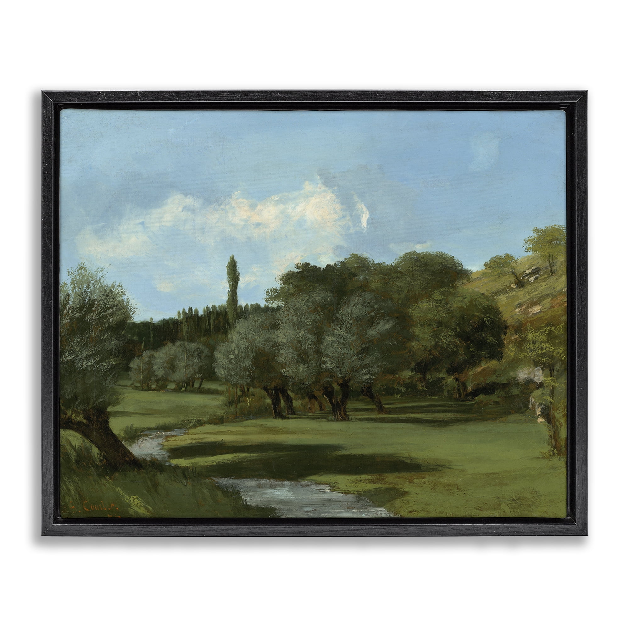 Stupell Industries Classical Green Field Landscape Landscape & Nature Painting Black Floater Framed Canvas Art Print Wall Art, 31 x 25