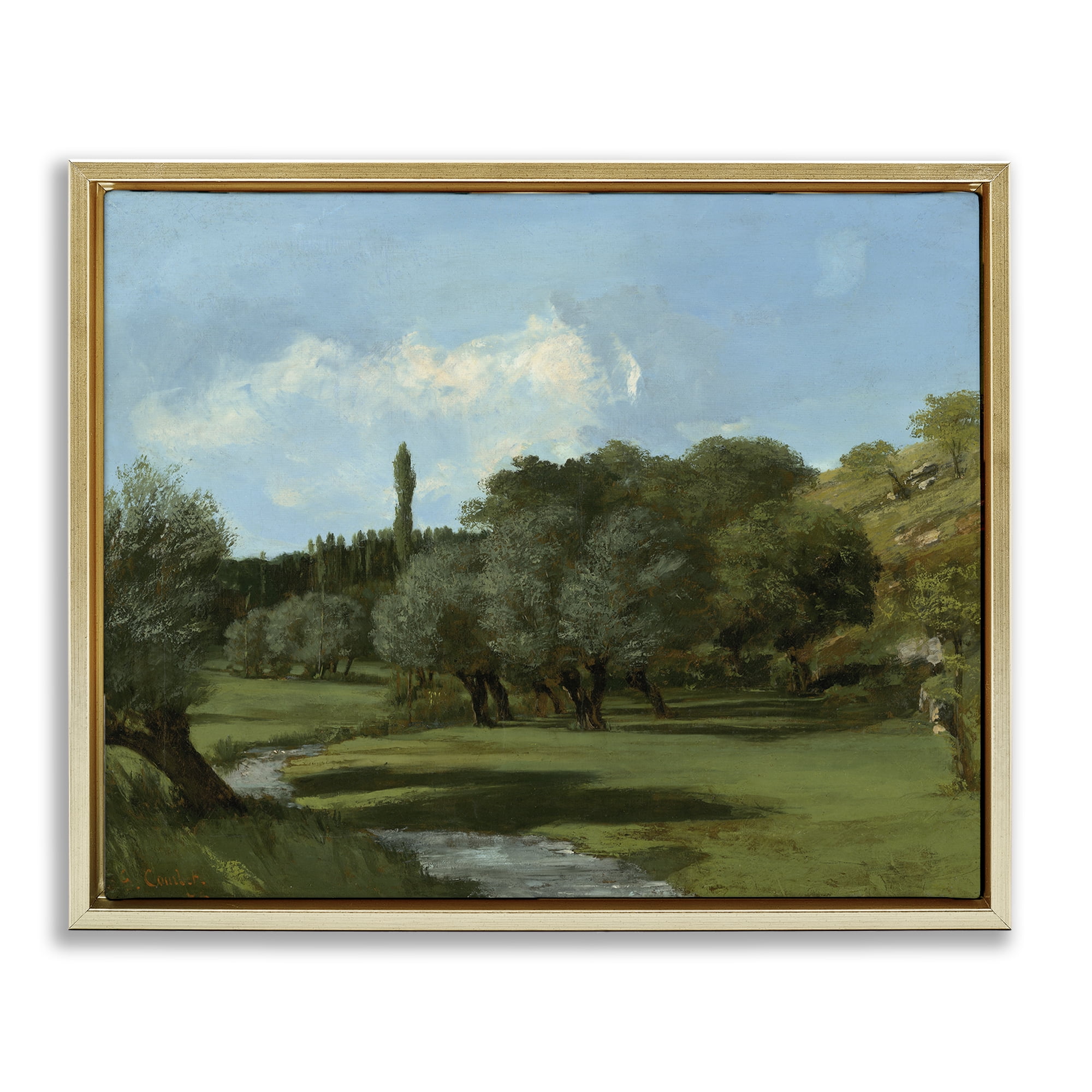 Stupell Industries Classical Green Field Landscape Landscape & Nature Painting Gold Floater Framed Canvas Art Print Wall Art, 31 x 25
