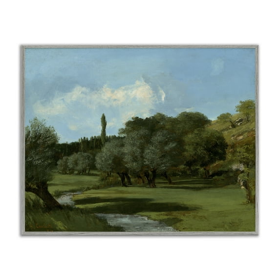 Stupell Industries Classical Green Field Landscape Landscape & Nature Painting Gray Framed Art Print Wall Art, 14 x 11