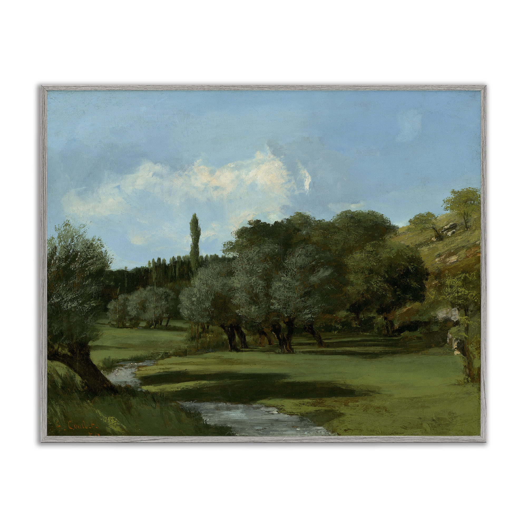 Stupell Industries Classical Green Field Landscape Landscape & Nature Painting Gray Framed Art Print Wall Art, 30 x 24