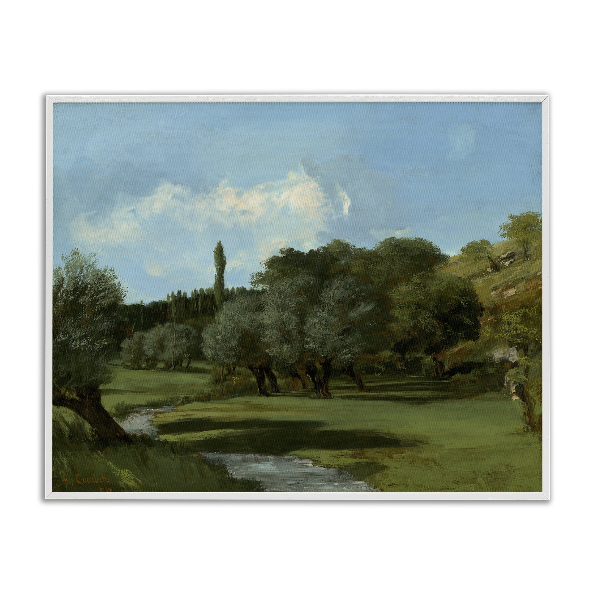 Stupell Industries Classical Green Field Landscape Landscape & Nature Painting White Framed Art Print Wall Art, 14 x 11