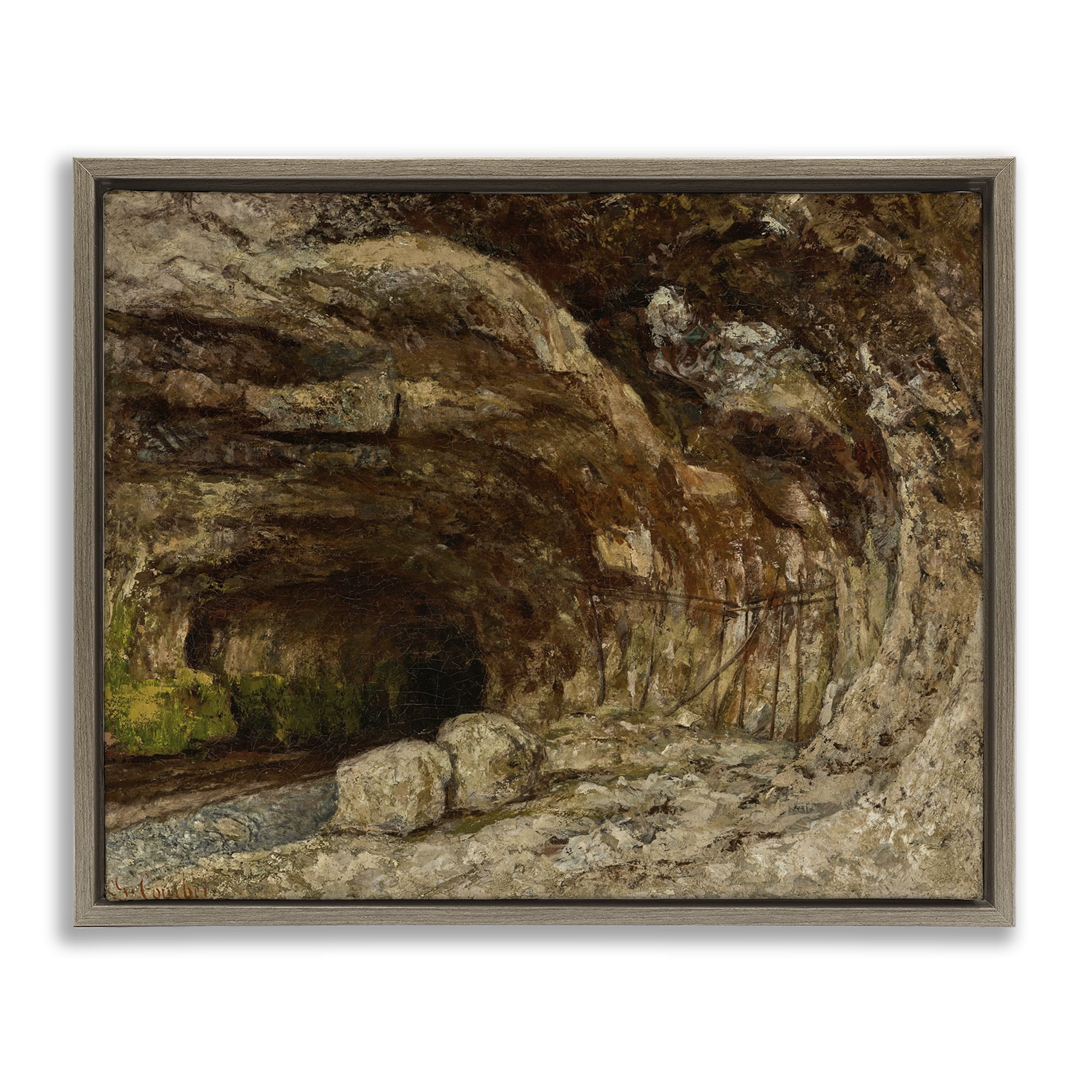 Stupell Industries Classical Grotto of Sarrazine Landscape & Nature Painting Brown Floater Framed Canvas Art Print Wall Art, 31 x 25