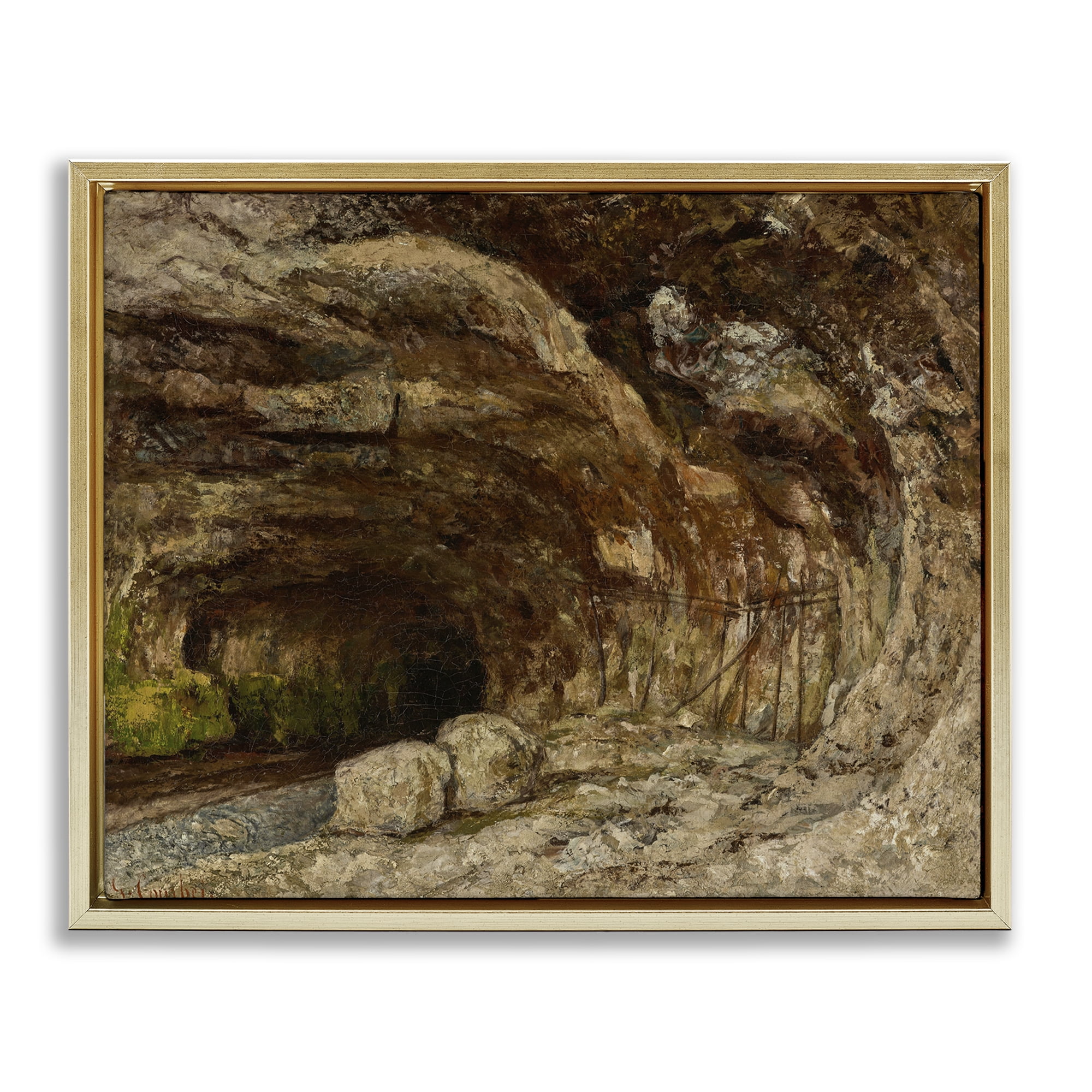 Stupell Industries Classical Grotto of Sarrazine Landscape & Nature Painting Gold Floater Framed Canvas Art Print Wall Art, 31 x 25