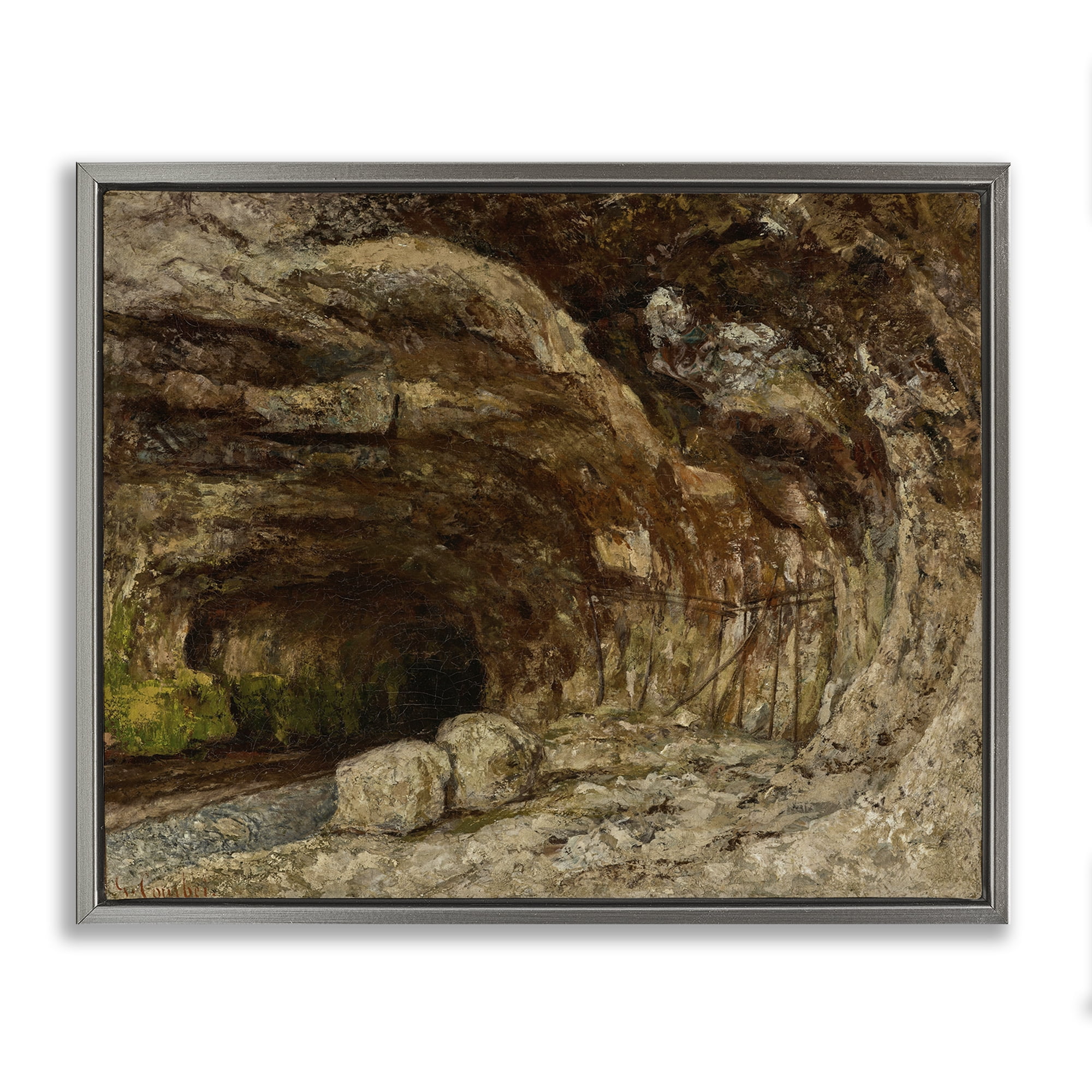 Stupell Industries Classical Grotto of Sarrazine Landscape & Nature Painting Gray Floater Framed Canvas Art Print Wall Art, 21 x 17
