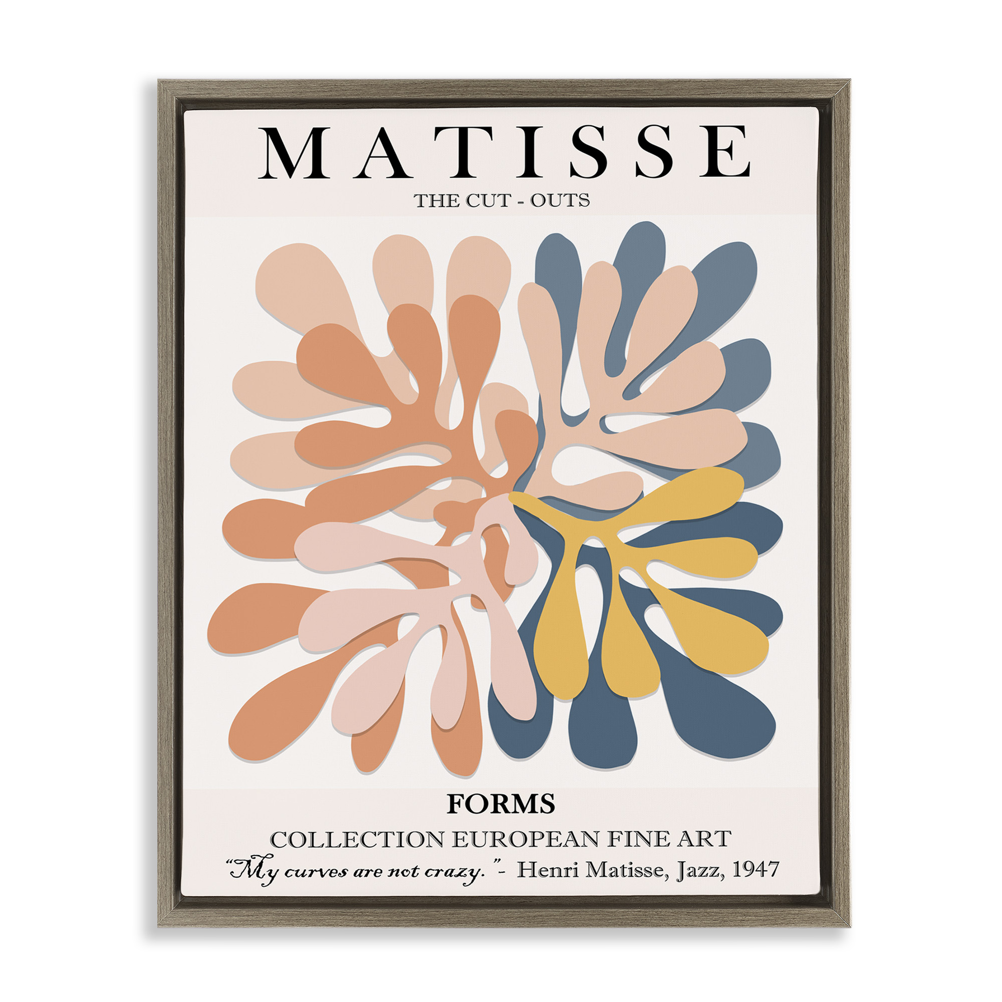 Stupell Industries Classical Matisse Cut Out Forms Abstract Painting Brown Floater Framed Canvas Art Print Wall Art, 17 x 21