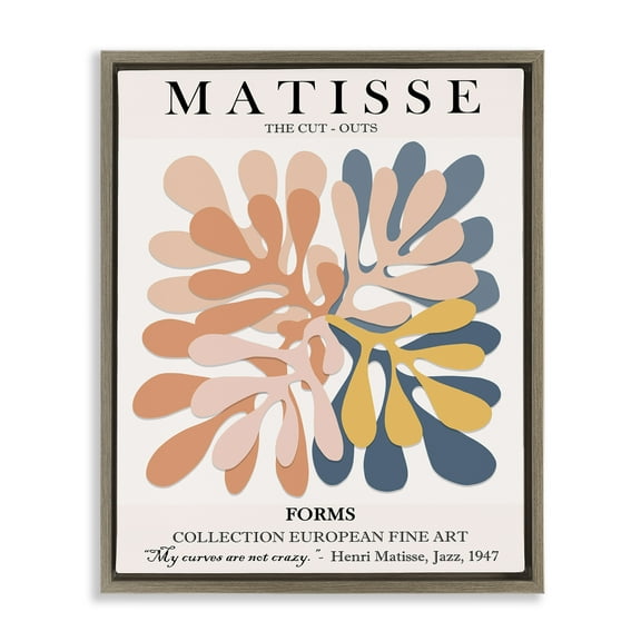 Stupell Industries Classical Matisse Cut Out Forms Abstract Painting Brown Floater Framed Canvas Art Print Wall Art, 25 x 31