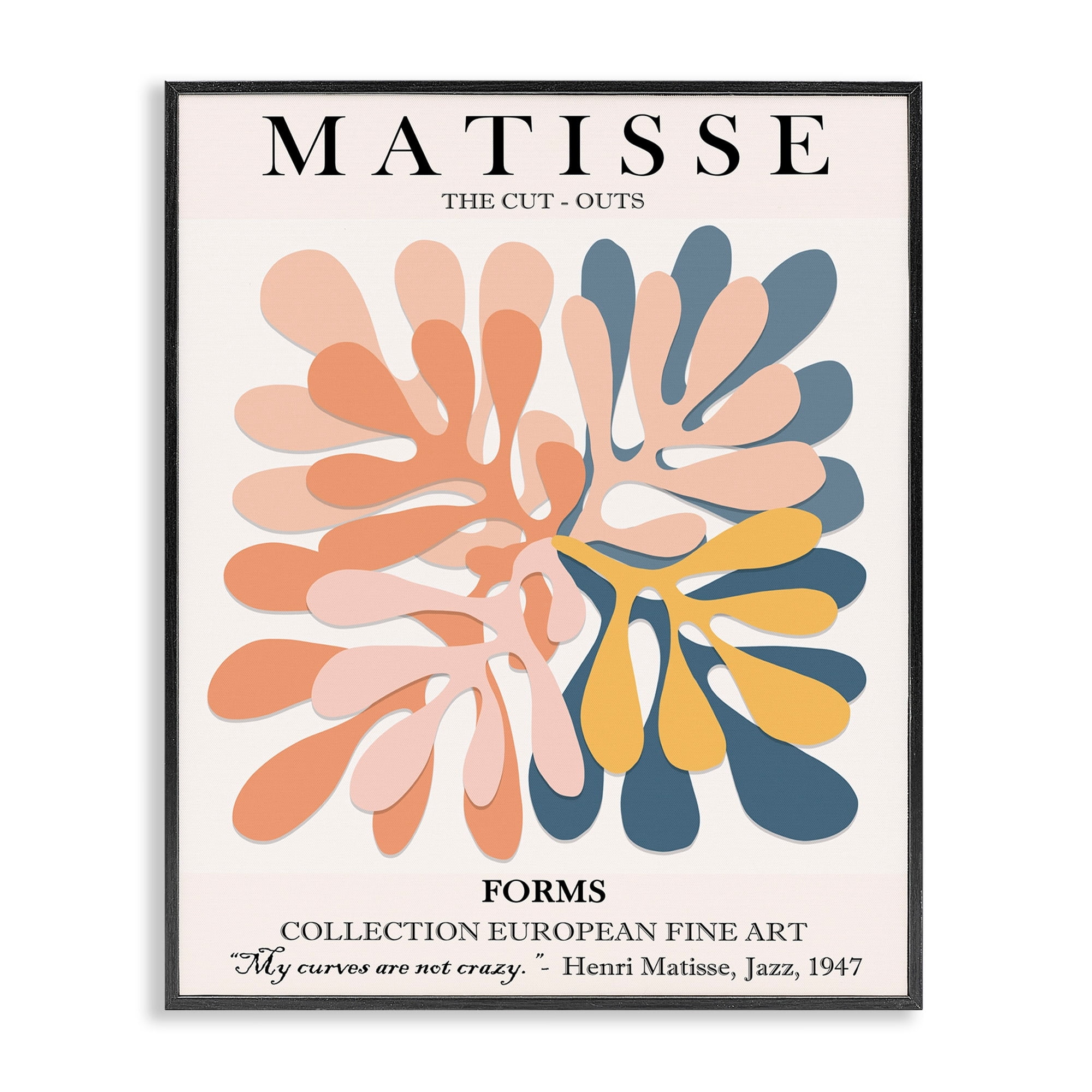 Stupell Industries Classical Matisse Painting Cut Out Forms Traditional Abstract Graphic Art Black Framed Art Print Wall Art, 16x20, by Ros Ruseva