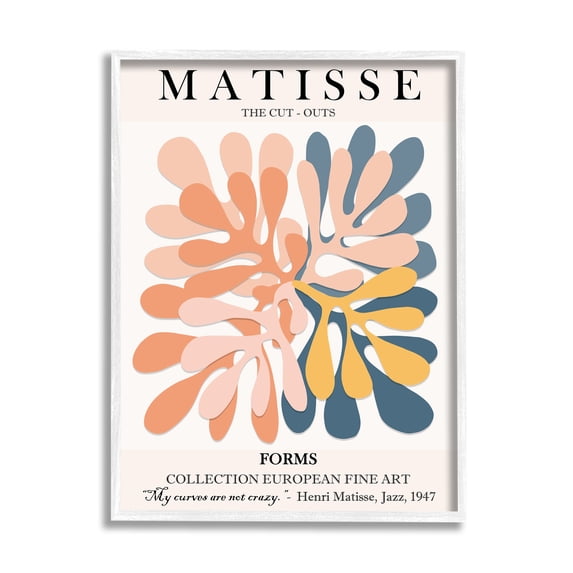 Stupell Industries Classical Matisse Painting Cut Out Forms Traditional Abstract Graphic Art White Framed Art Print Wall Art, 11x14, by Ros Ruseva