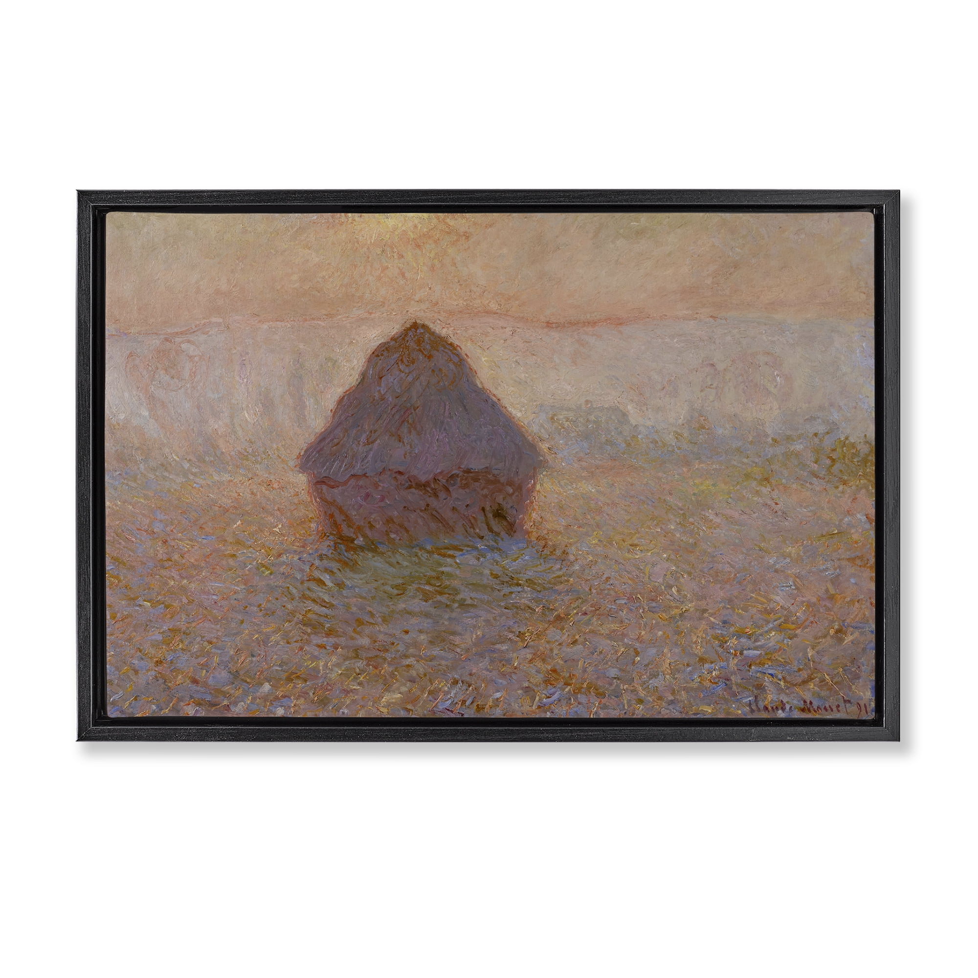 Stupell Industries Classical Monet Grainstack Landscape & Nature Painting Black Floater Framed Canvas Art Print Wall Art, 31 x 21