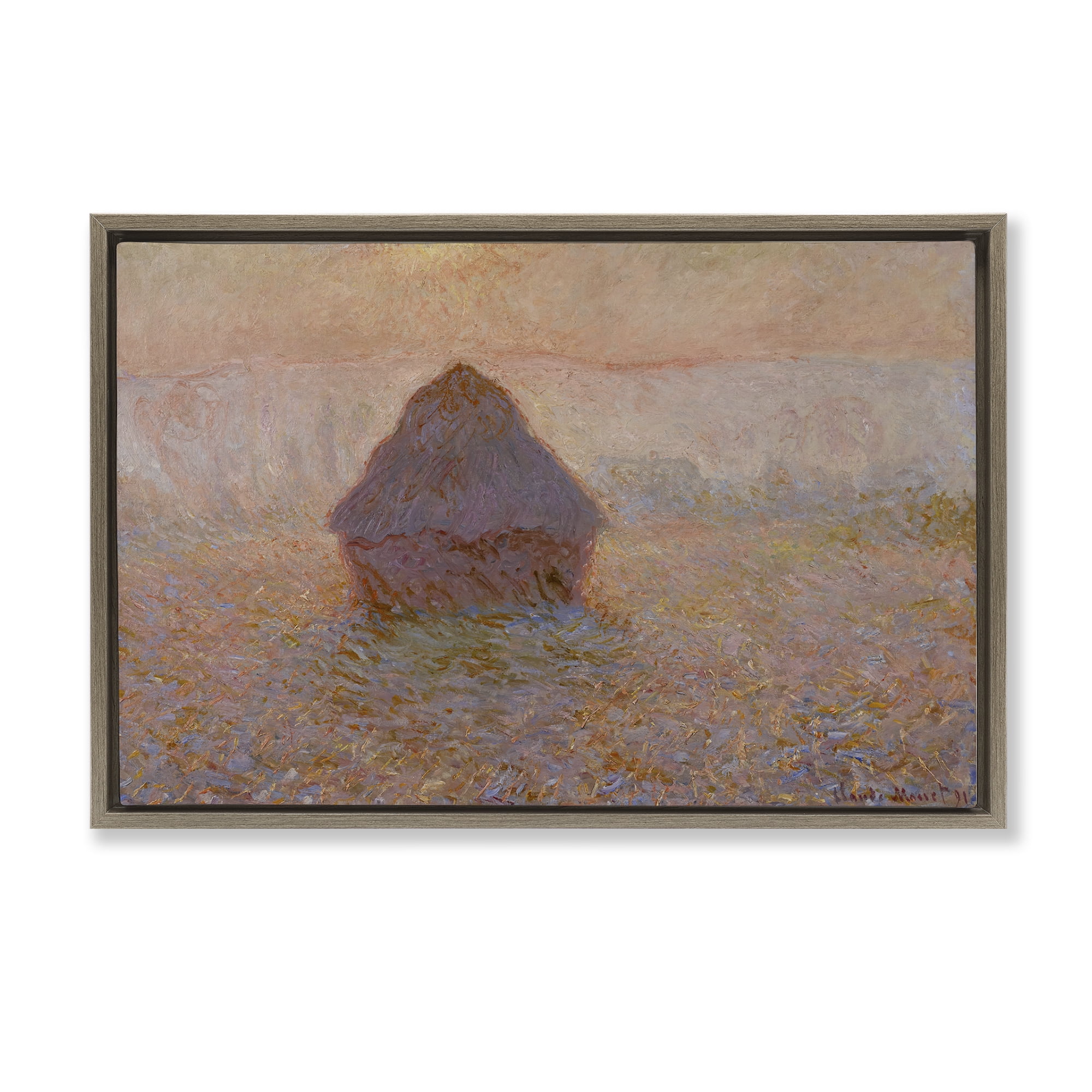 Stupell Industries Classical Monet Grainstack Landscape & Nature Painting Brown Floater Framed Canvas Art Print Wall Art, 25 x 17