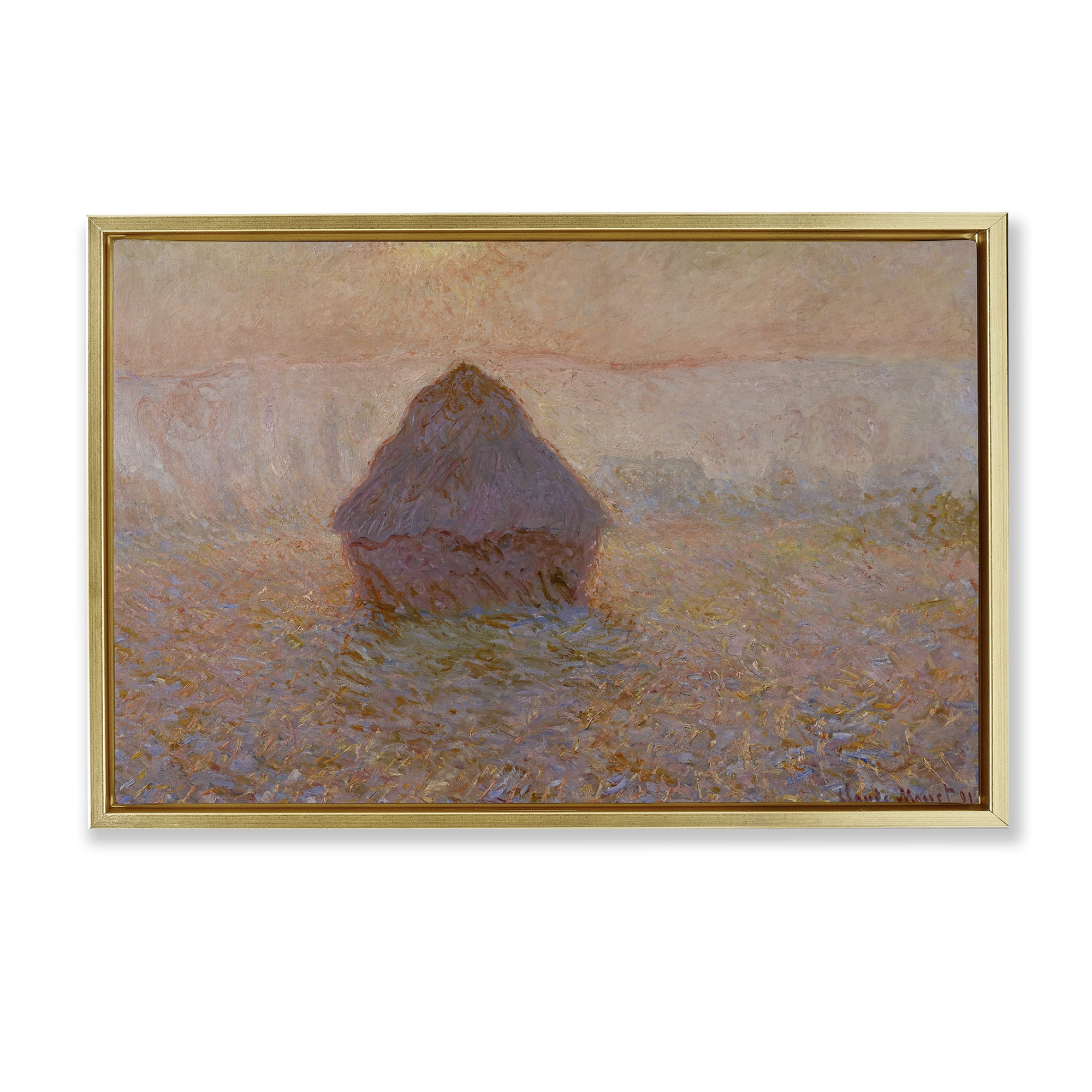 Stupell Industries Classical Monet Grainstack Landscape & Nature Painting Gold Floater Framed Canvas Art Print Wall Art, 25 x 17