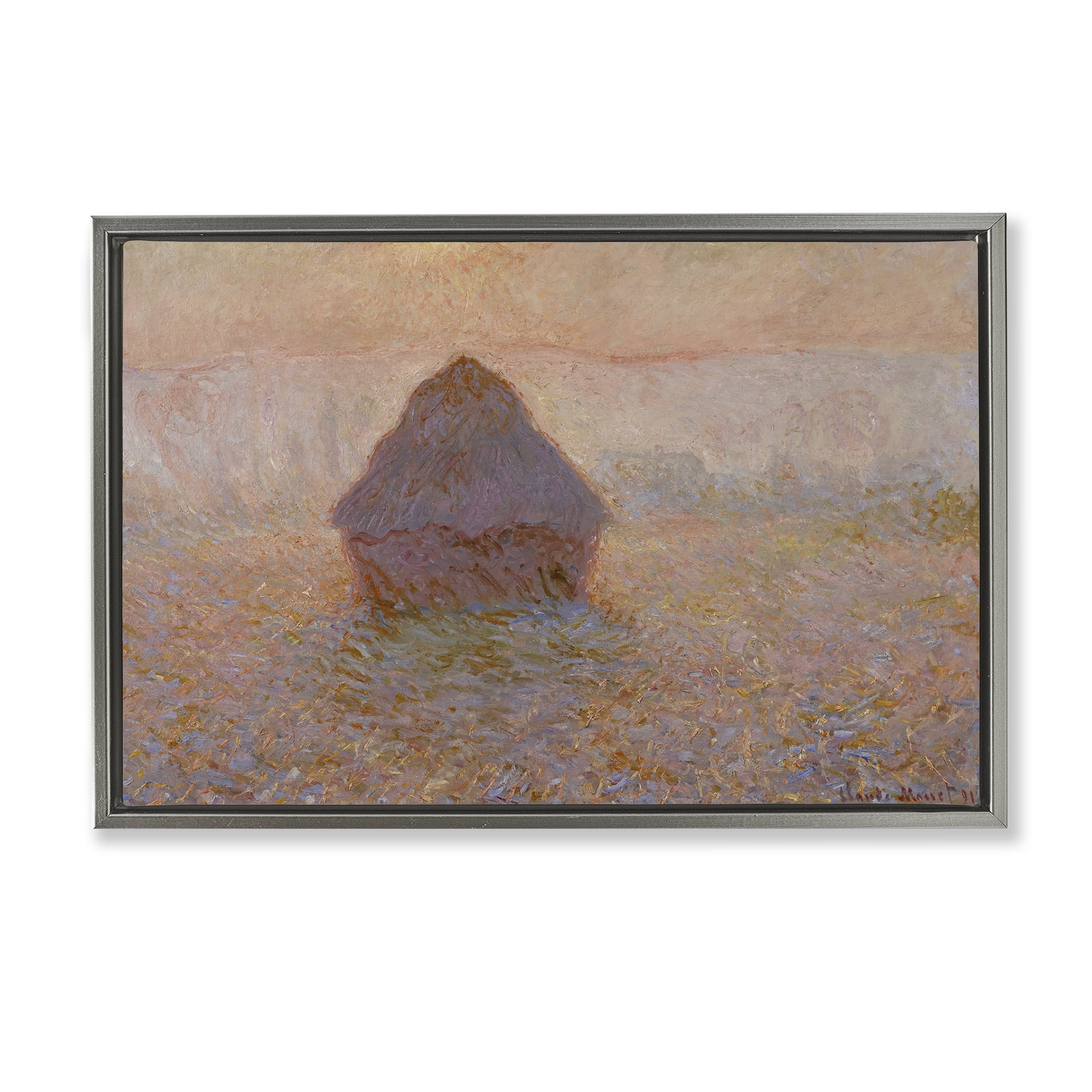 Stupell Industries Classical Monet Grainstack Landscape & Nature Painting Gray Floater Framed Canvas Art Print Wall Art, 31 x 21