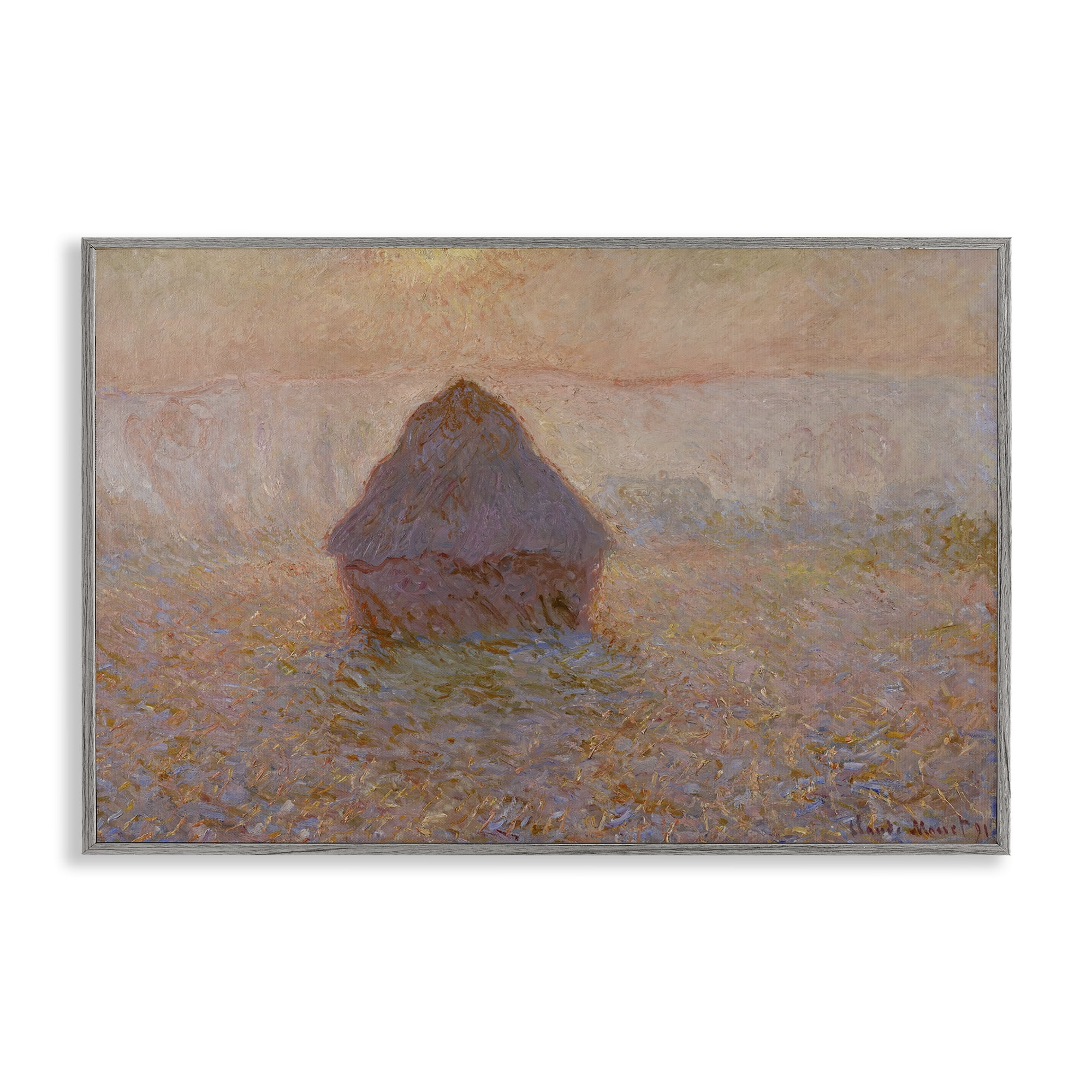 Stupell Industries Classical Monet Grainstack Landscape & Nature Painting Gray Framed Art Print Wall Art, 24 x 16