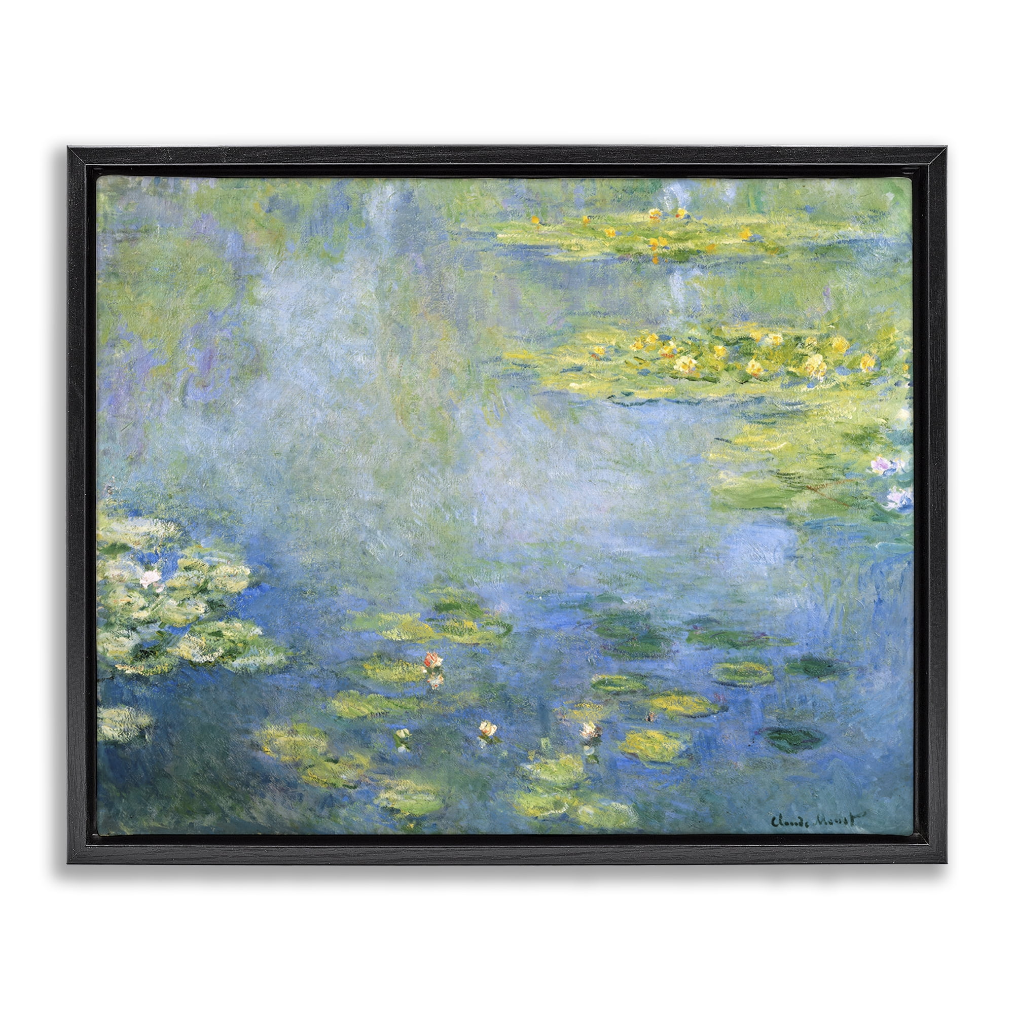 Stupell Industries Classical Monet Green Water Lilies Landscape & Nature Painting Black Floater Framed Canvas Art Print Wall Art, 31 x 25
