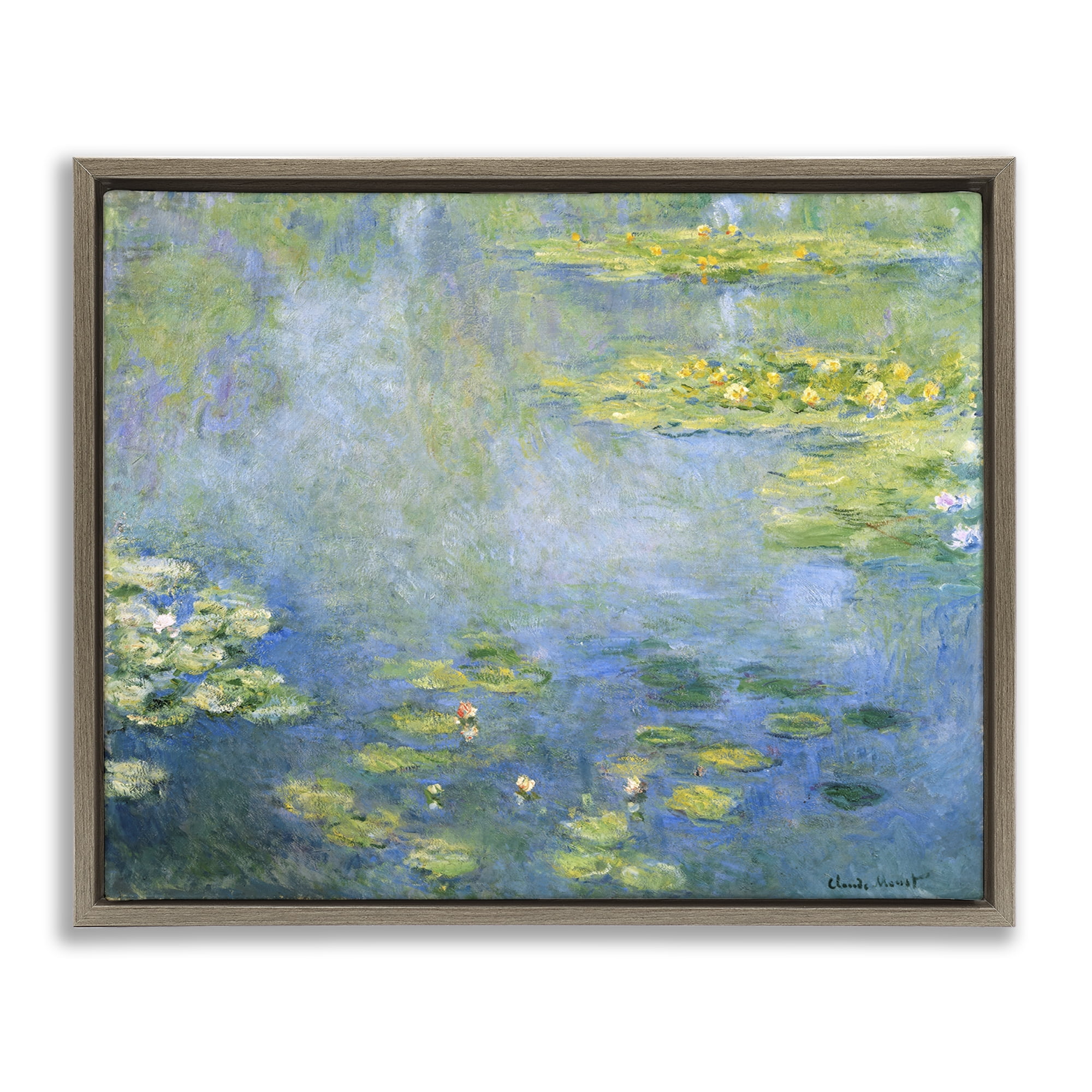 Stupell Industries Classical Monet Green Water Lilies Landscape & Nature Painting Brown Floater Framed Canvas Art Print Wall Art, 21 x 17