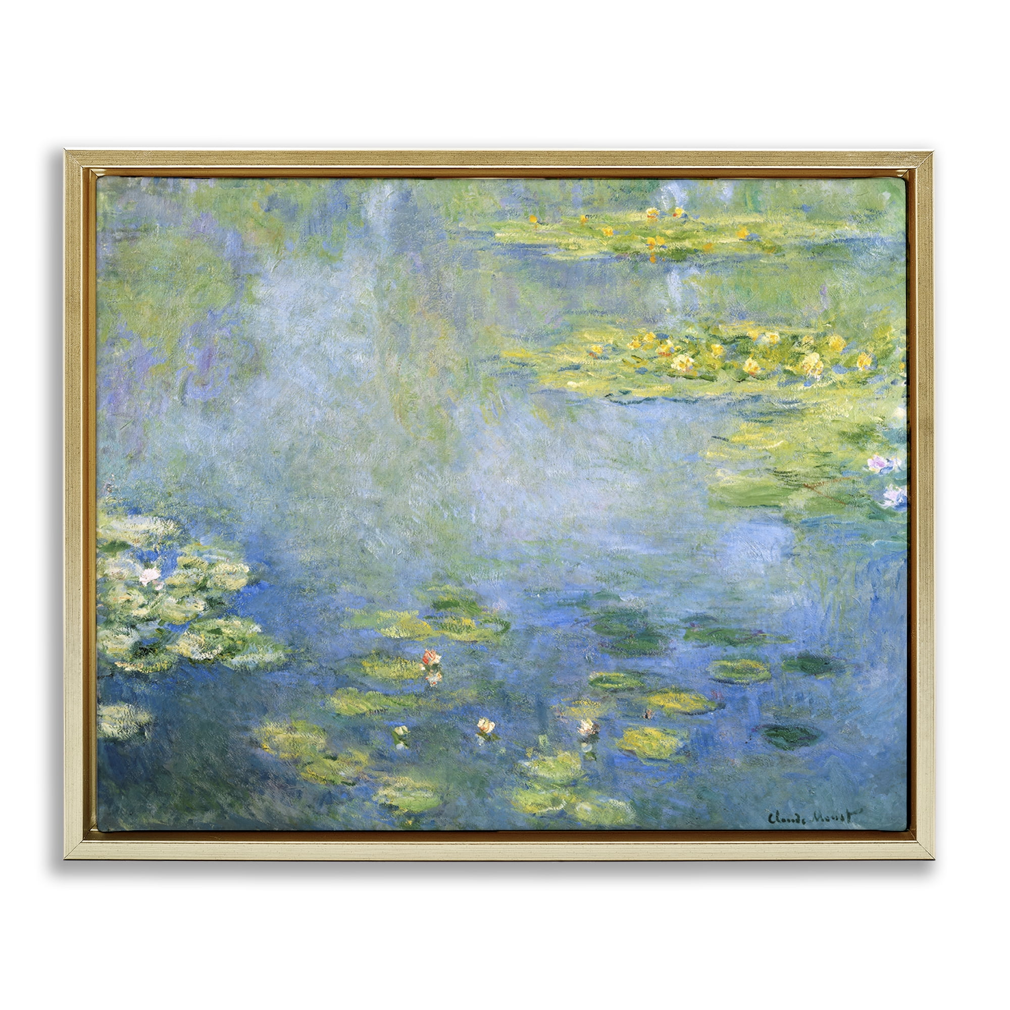 Stupell Industries Classical Monet Green Water Lilies Landscape & Nature Painting Gold Floater Framed Canvas Art Print Wall Art, 31 x 25