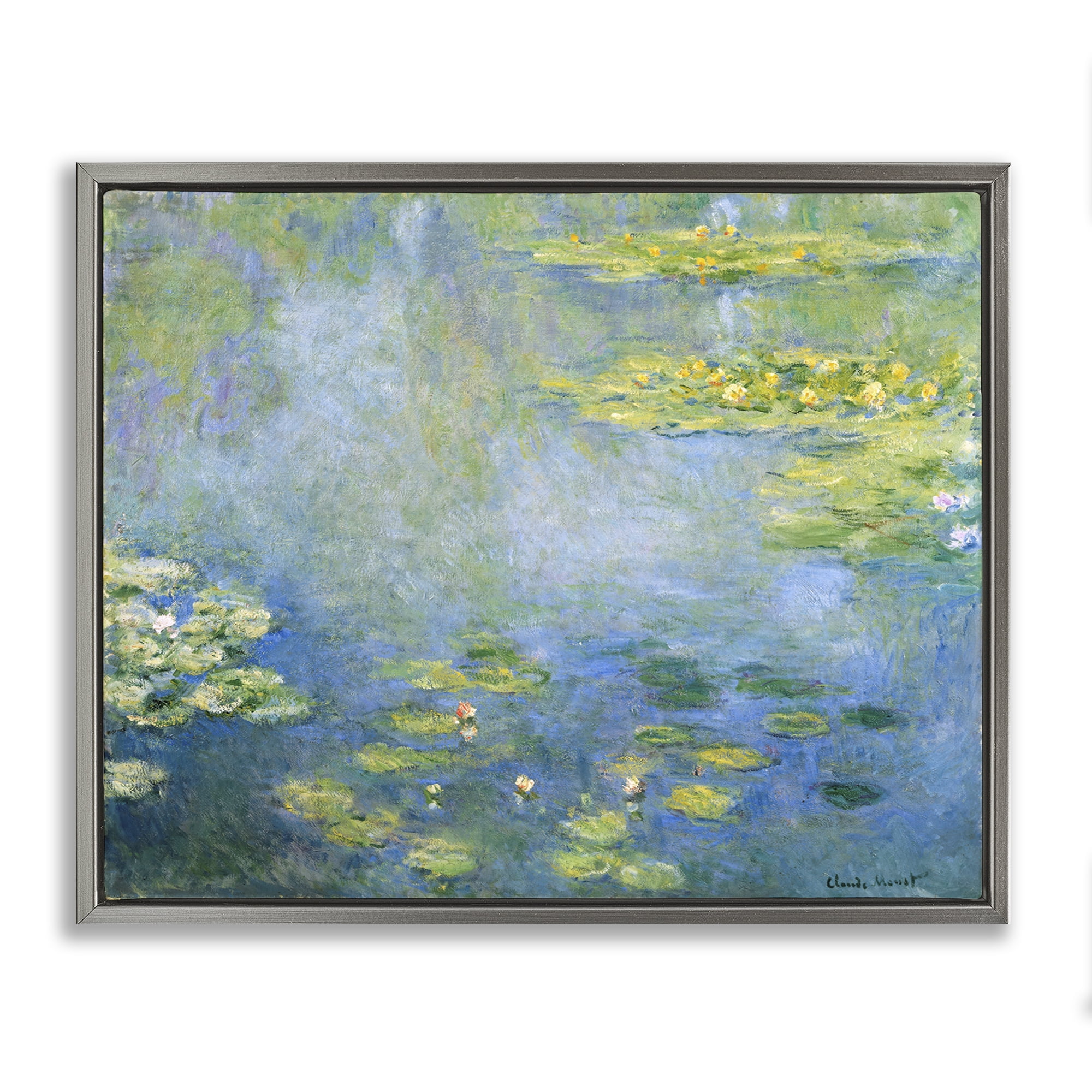 Stupell Industries Classical Monet Green Water Lilies Landscape & Nature Painting Gray Floater Framed Canvas Art Print Wall Art, 21 x 17