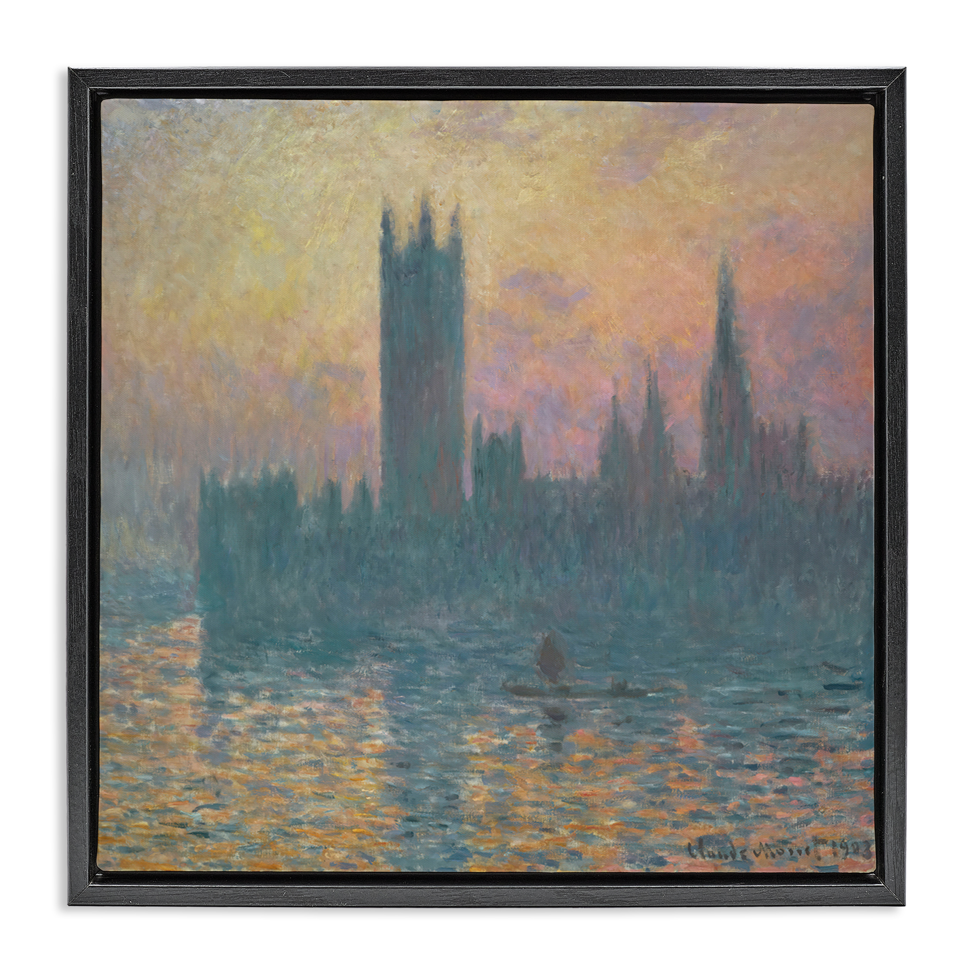Stupell Industries Classical Monet London View Scenic & Cityscapes Painting Black Floater Framed Canvas Art Print Wall Art, 25 x 25